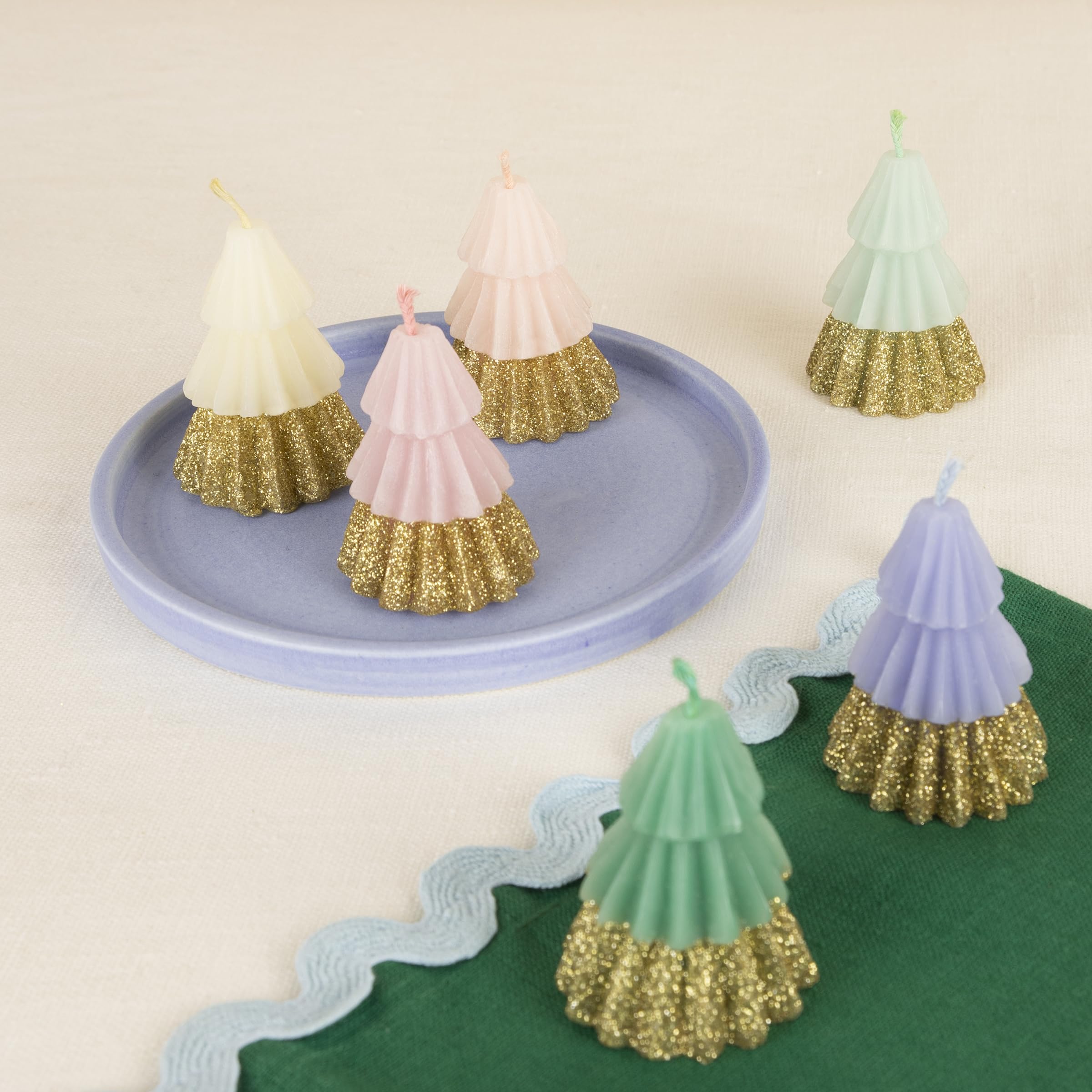 Meri Meri Mini Christmas Tree Candles (Pack of 6), Unscented, 2.5" Tall Decorative Candles, Long Lasting, Burn Approx 1.2 Hours