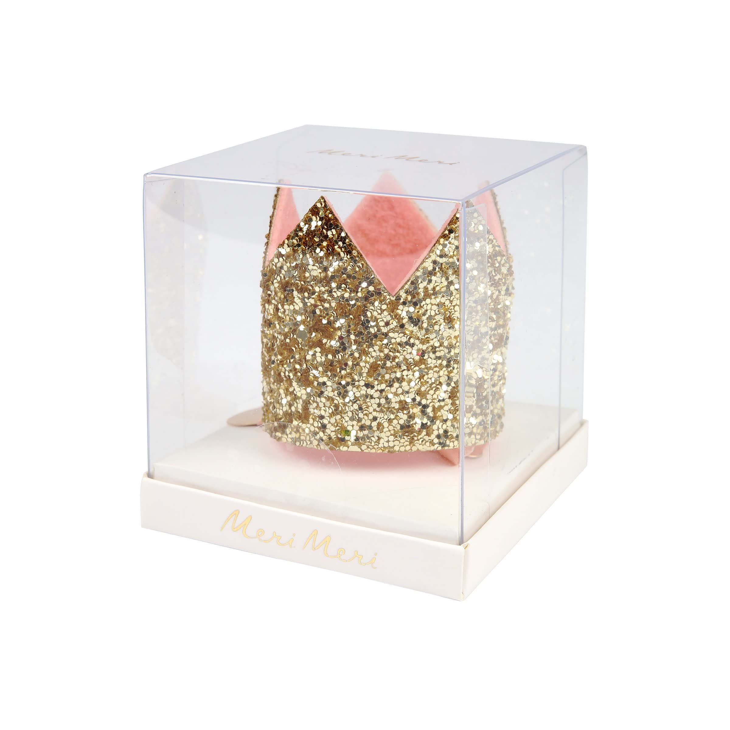 Meri Meri Mini Gold Glitter Crown Hair Clip (Pack of 1) - Image 4