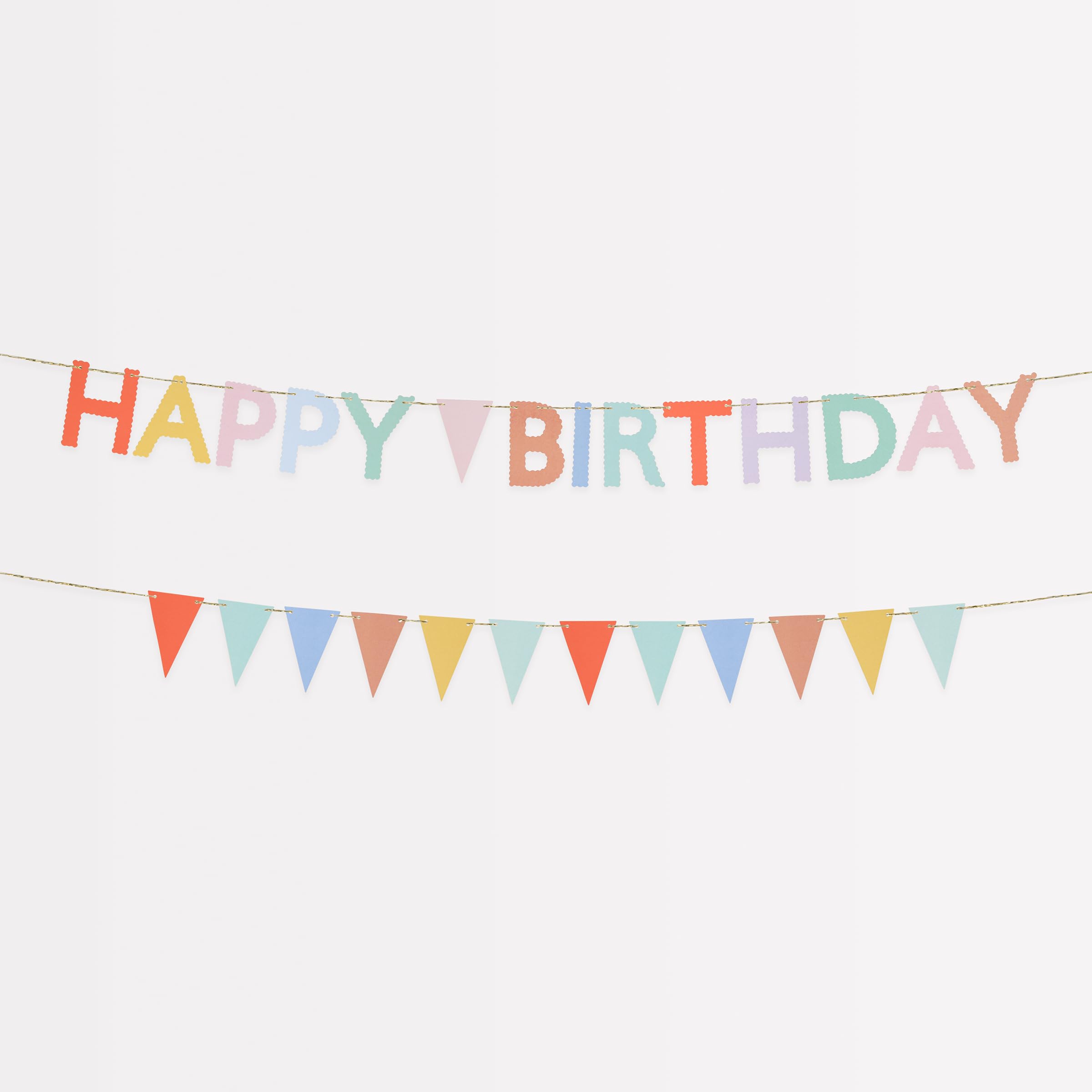 Meri Meri Mini Matchbox Happy Birthday Banner (Pack of 2), Reusable Party Decorations, 5' Birthday Party Banner with Excess Cord