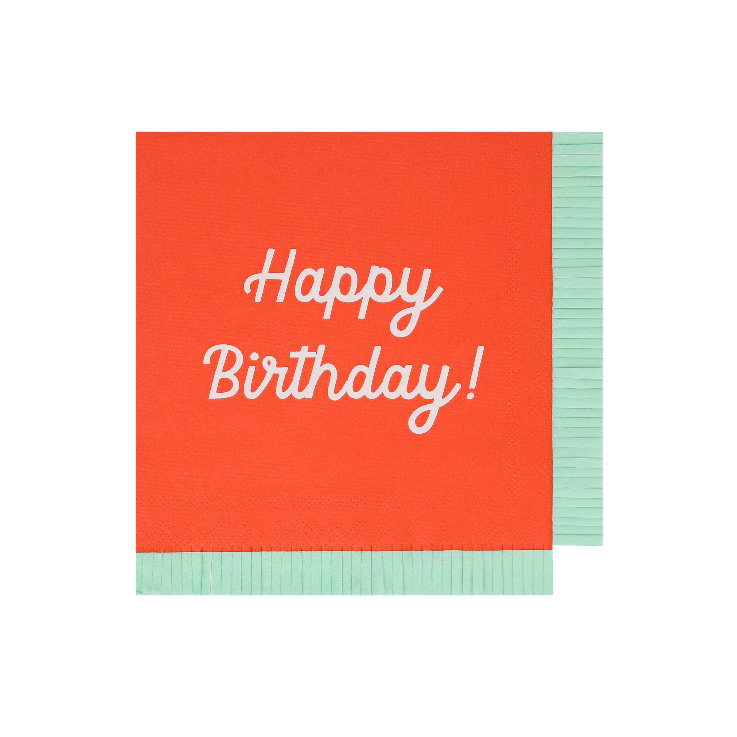Meri Meri Mixed Happy Birthday Napkins, (Pack of 16), Disposable Paper Happy Brithday Party Napkins, Thick & Absorbent 3-Ply Paper, Vibrant Colours, Fringed Border - Image 6