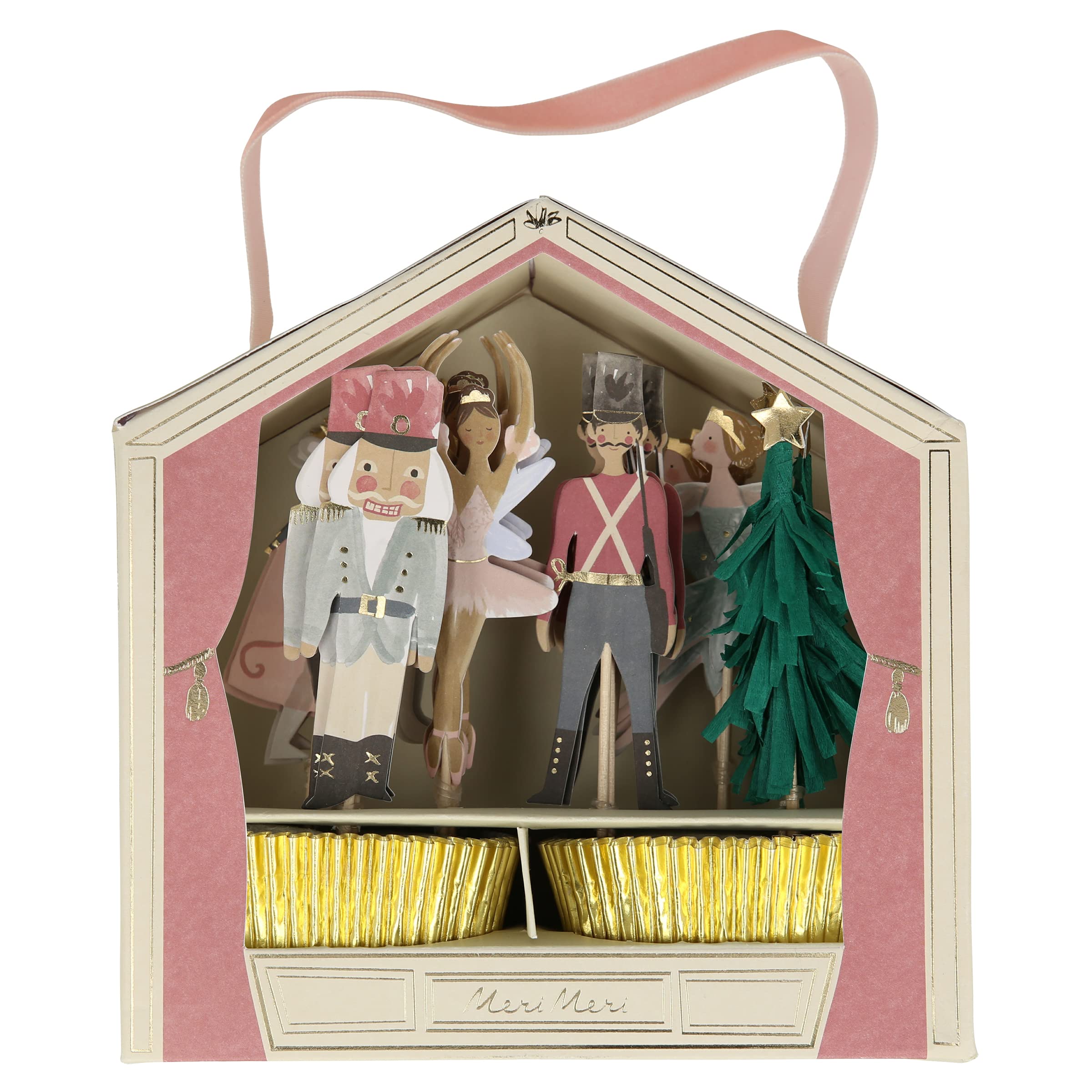 Meri Meri Nutcracker Cupcake Kit (Pack of 24), Christmas Cupcake Decorations, Cupcake Toppers & Crepe Paper, Gold Foil Details
