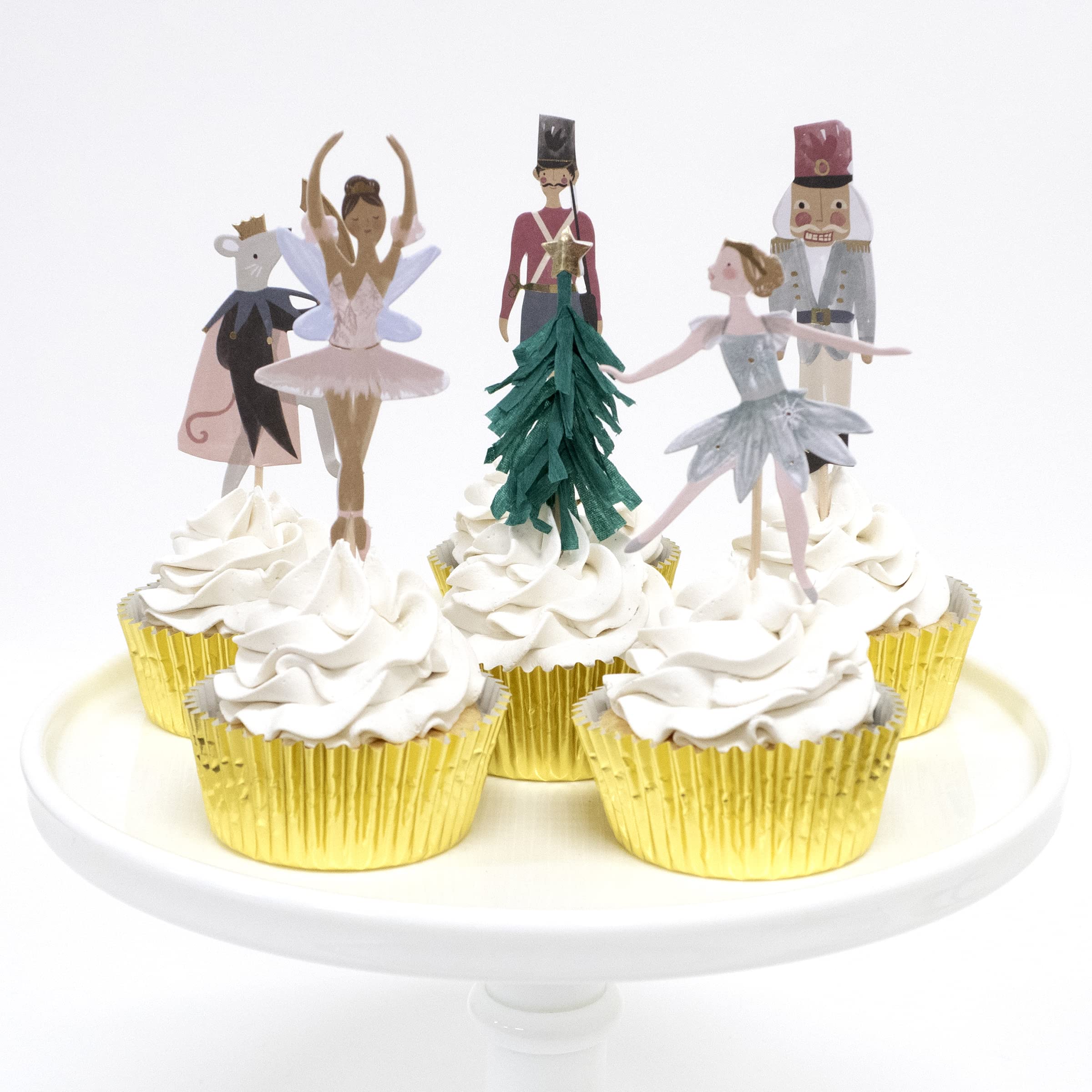 Meri Meri Nutcracker Cupcake Kit (Pack of 24), Christmas Cupcake Decorations, Cupcake Toppers & Crepe Paper, Gold Foil Details - Image 2