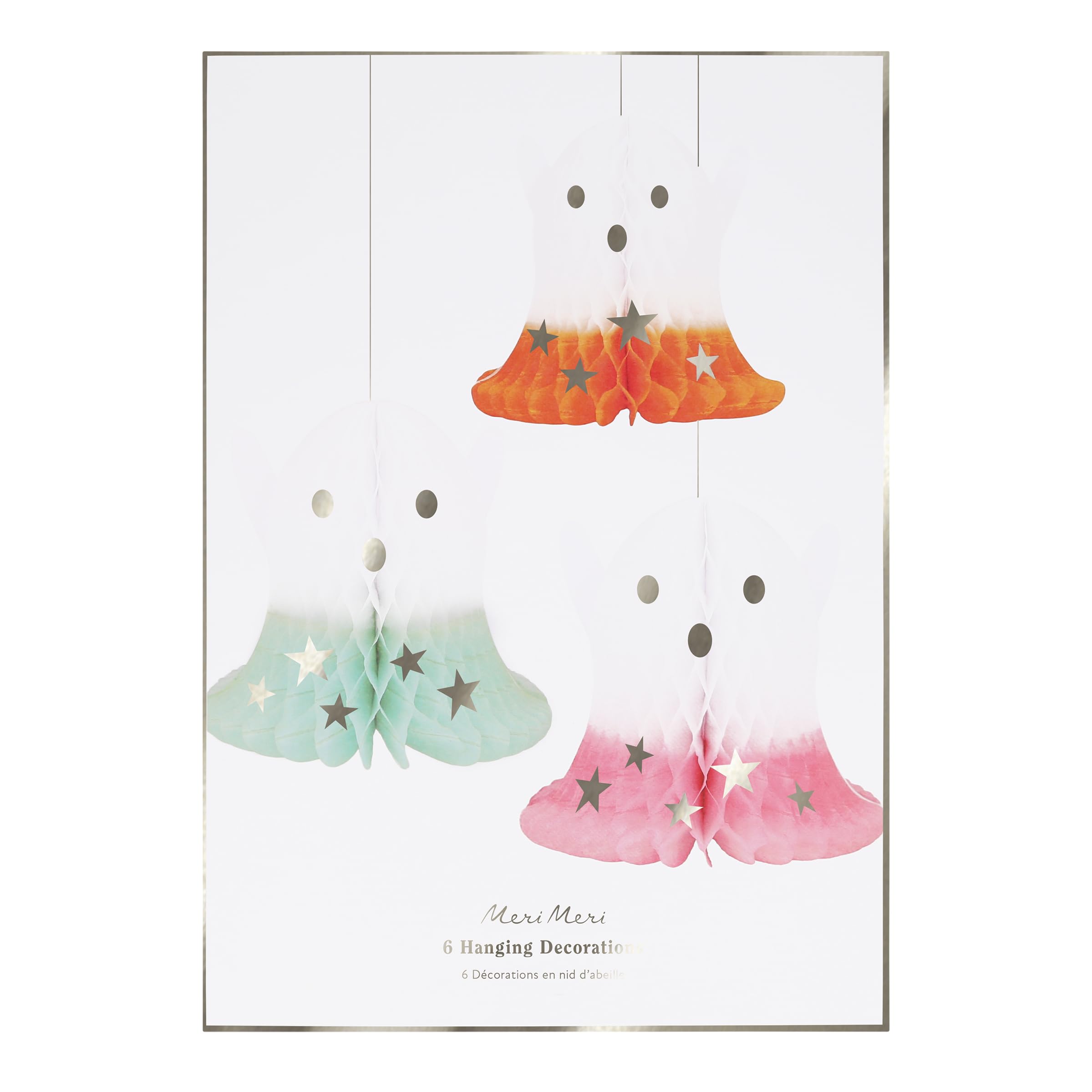 Meri Meri Ombré Ghost Hanging Halloween Party Decorations (Pack of 6), 3 Small Ghosts 5.75”, 3 Large Ghosts 6.75”, Hanging Halloween Decorations Indoor, Included Silver Hanging Cord - Image 4