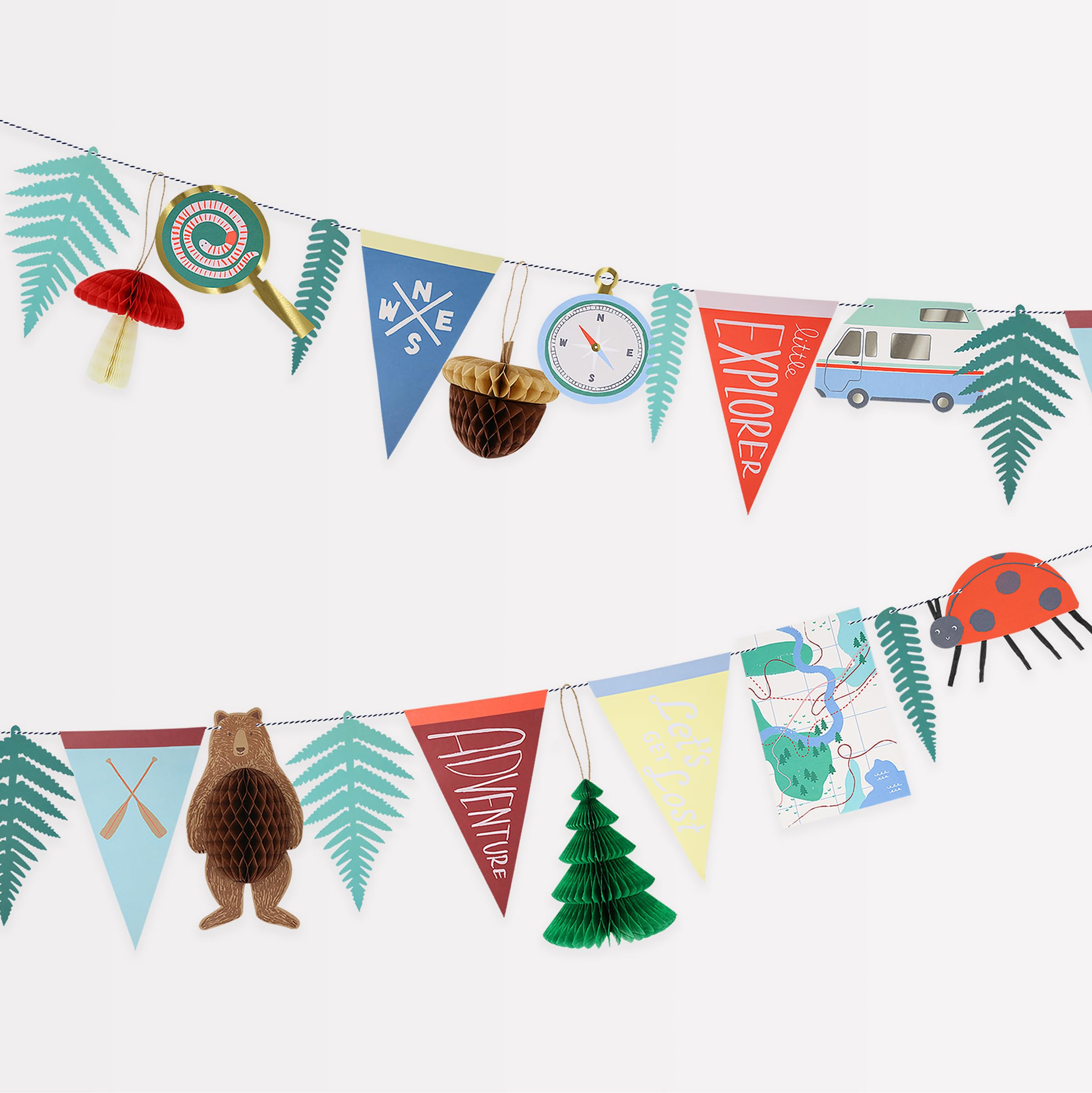 Meri Meri Outdoor Adventures Party Garland (Pack of 1), Resuable Party Decorations, Paper Garland, Honeycomb Details, Retro Colours, Easy to Hang, 14' Including Excess Cord