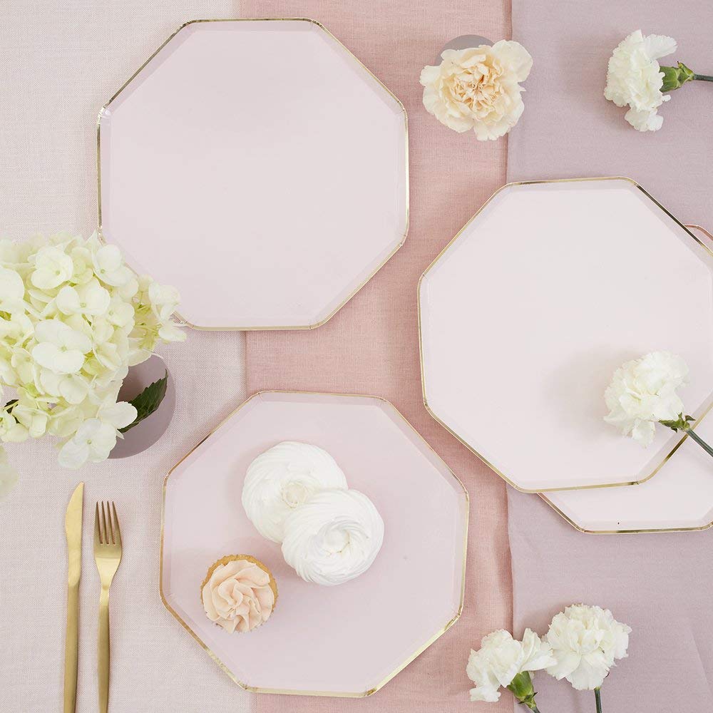 Meri Meri Paper Party Plates, Pack of 8 Octagonal, Disposable Plates in a Range of Fun, Bright Colors and 2 Sizes (Side & Dinner), Solid Colors with Gold Edge, Versatile for All Your Events - Image 4