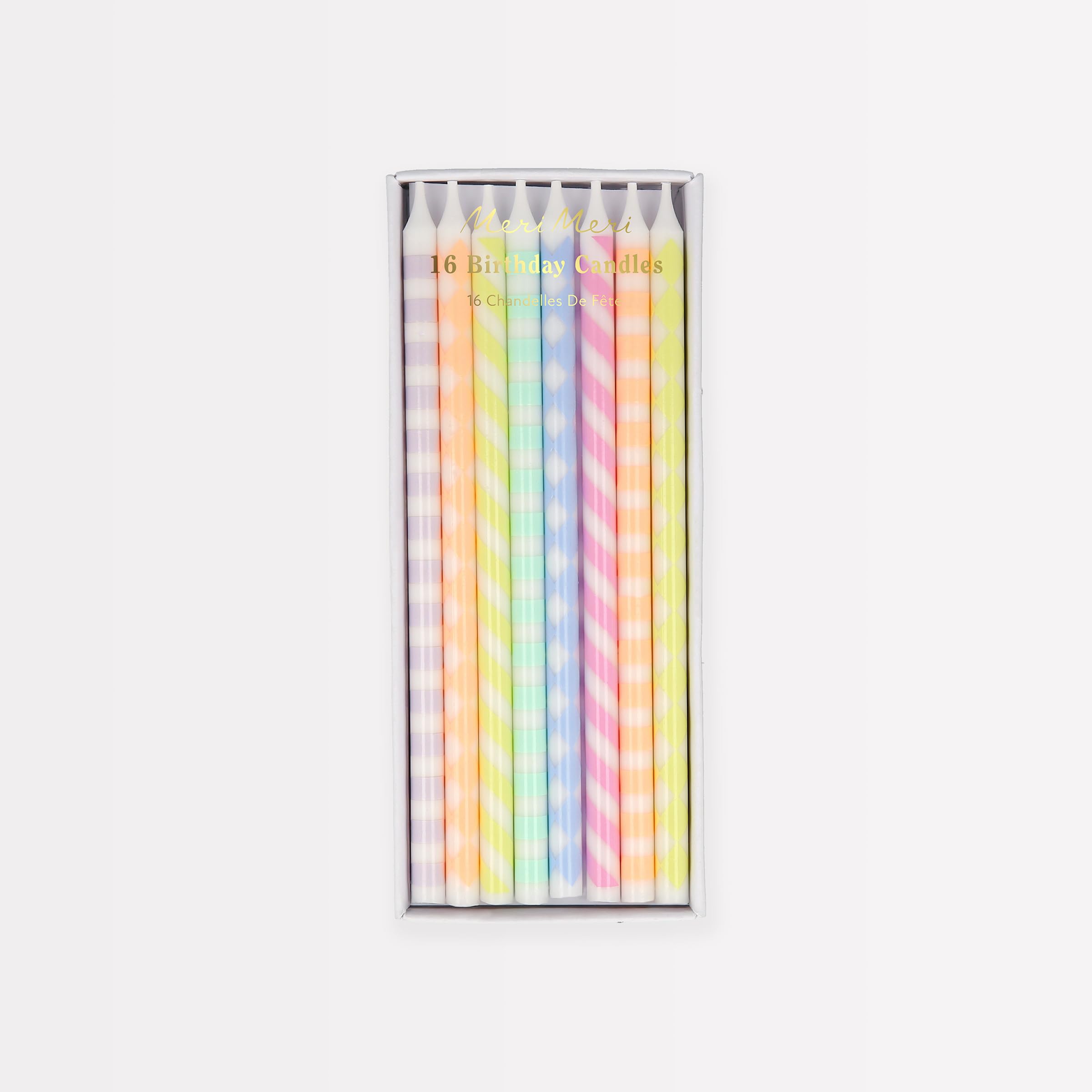 Meri Meri Pastel Patterned Candles (Pack of 16), Pastel Birthday Candles, Tall & Elegant, 5.75" Tall, Unscented
