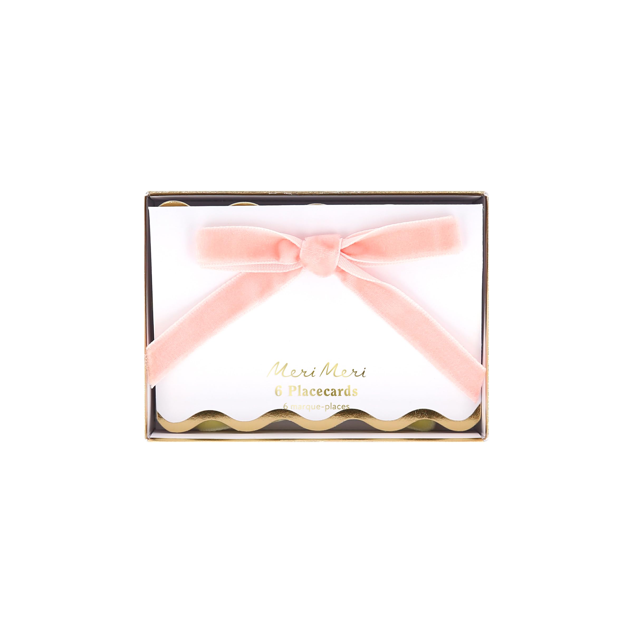 Meri Meri Pastel Velvet Bow Place Cards (Pack of 6), Table Decor Name Cards, Velvet Bows In 6 Pastel Colors, Wedding Place Cards, Scalloped Edges, Gold Foil Details, 3.5" x 2.5" - Image 4