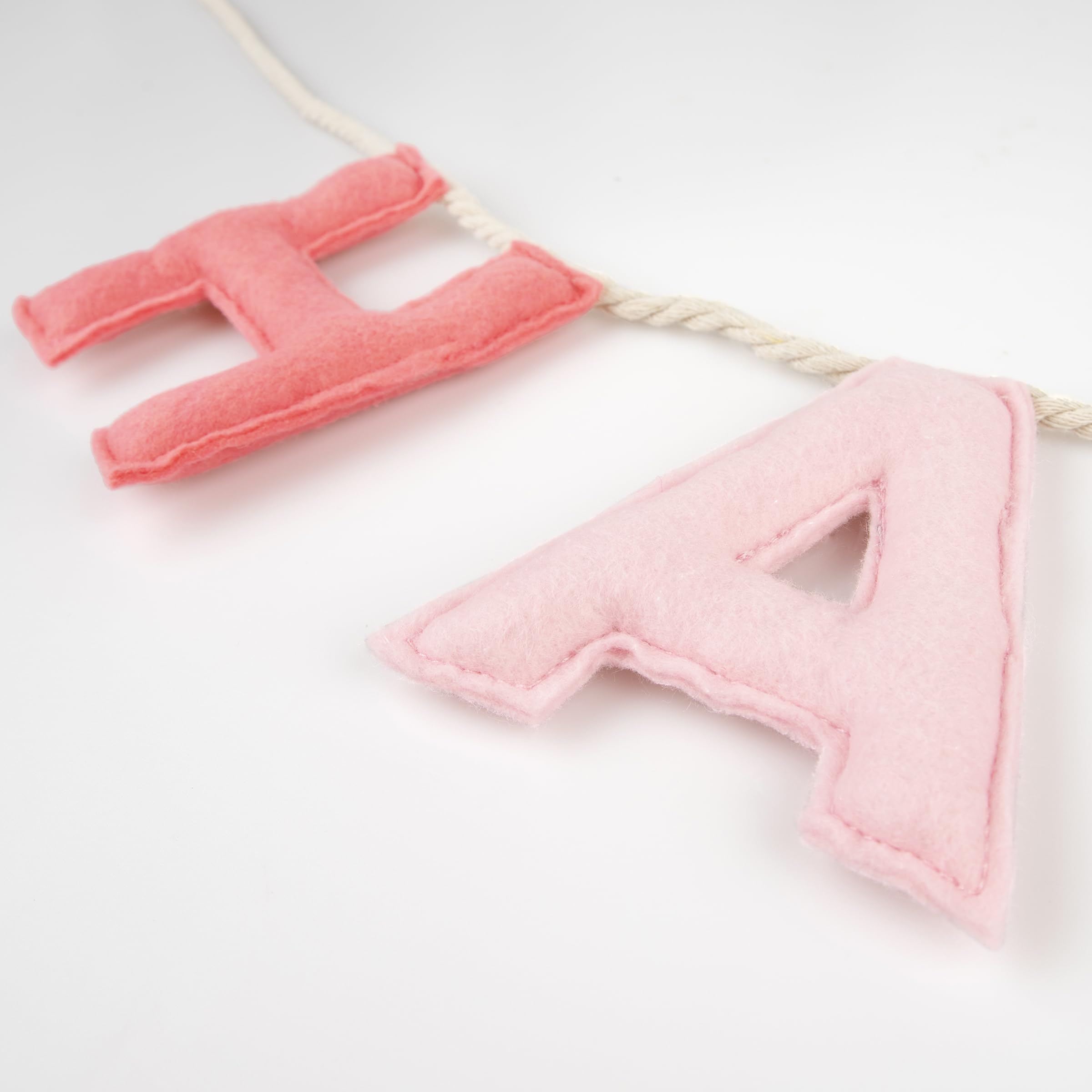 Meri Meri Pink Felt Happy Birthday Banner (Pack of 1), Reusable Party Decoration, 10' Happy Birthday Party Banner Including Excess Cord - Image 2
