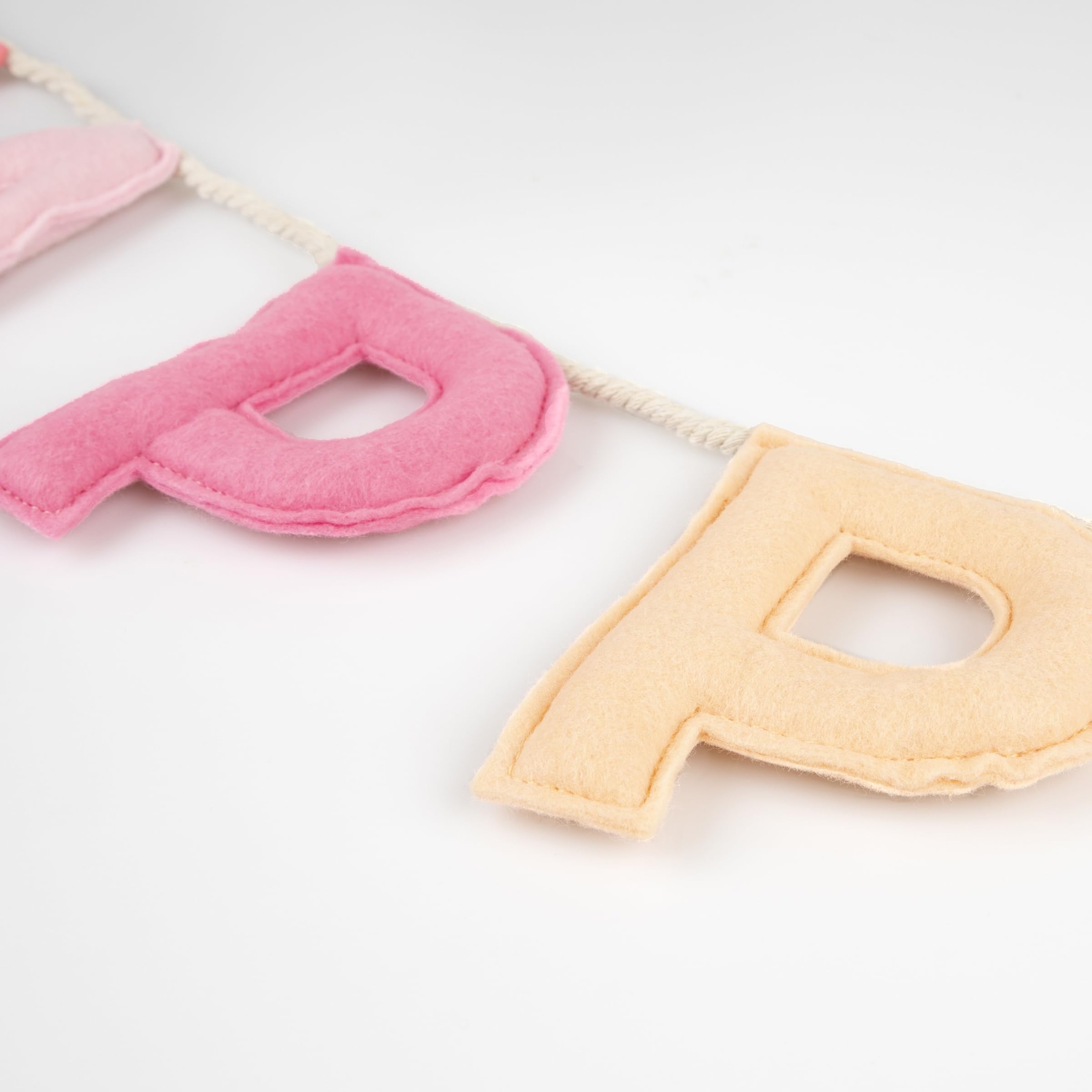 Meri Meri Pink Felt Happy Birthday Banner (Pack of 1), Reusable Party Decoration, 10' Happy Birthday Party Banner Including Excess Cord - Image 3