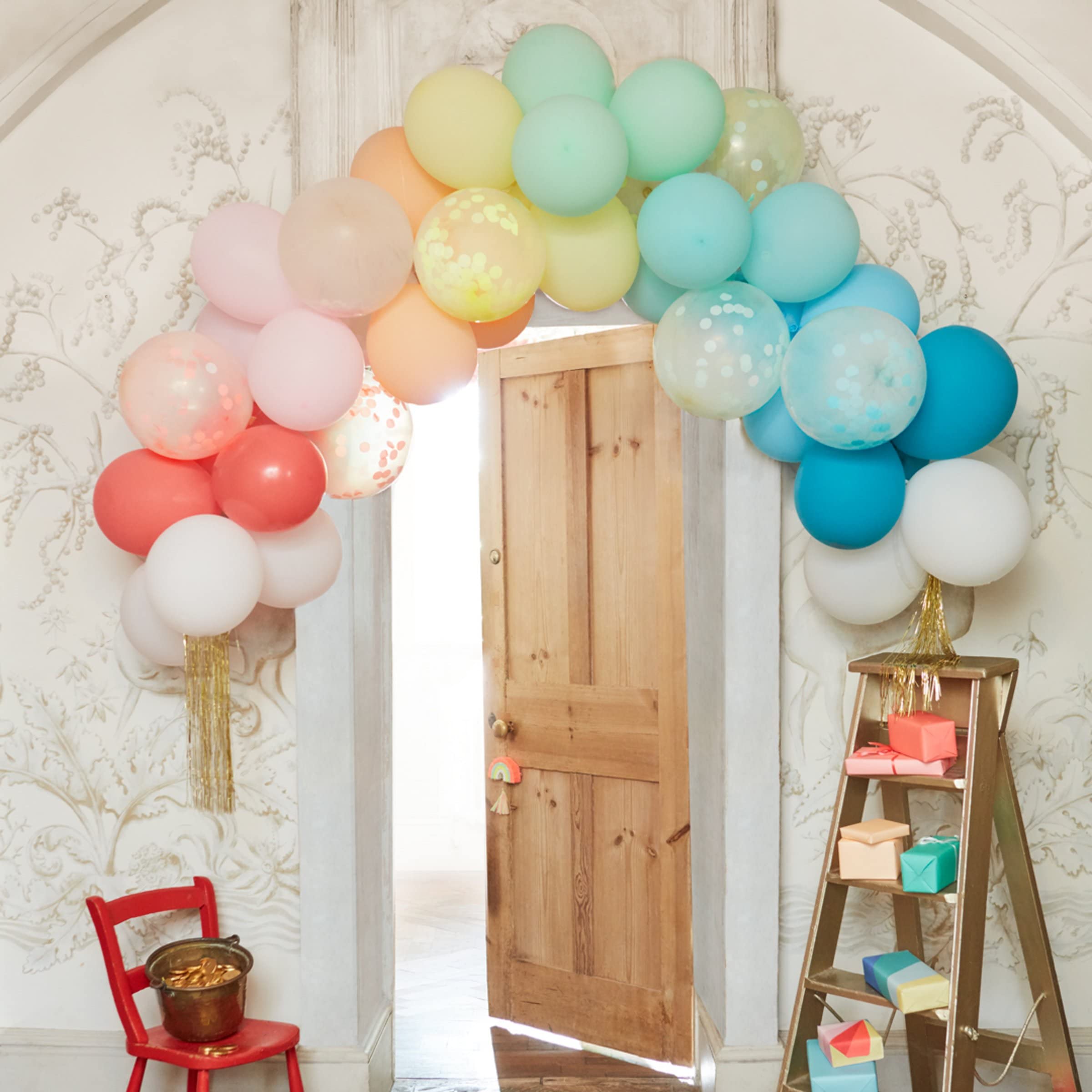 Meri Meri Rainbow Balloon Arch Kit (Pack of 1), 40 Balloons + 2 Gold Tassel Streamers, Long-Lasting Balloon Kit - Image 2