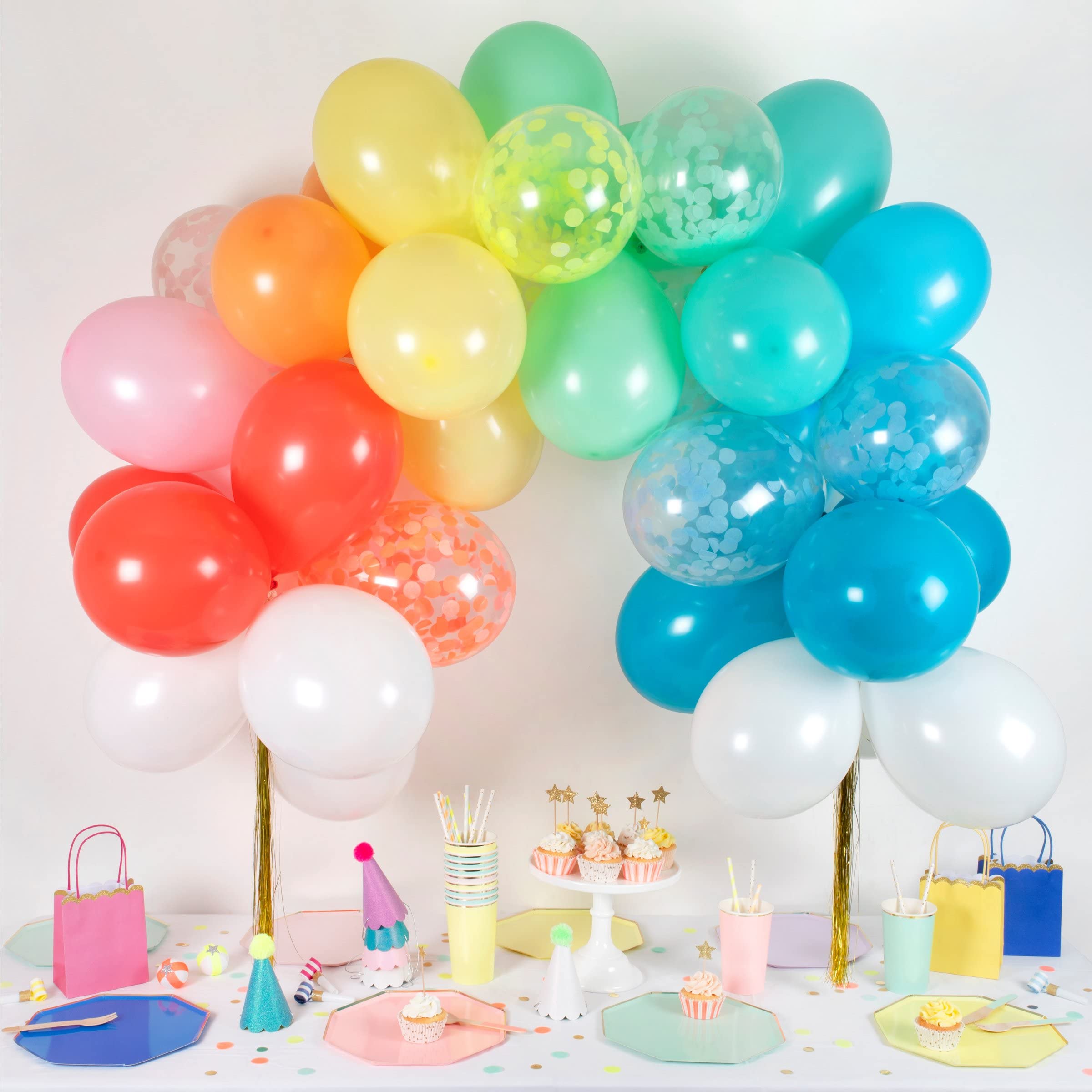 Meri Meri Rainbow Balloon Arch Kit (Pack of 1), 40 Balloons + 2 Gold Tassel Streamers, Long-Lasting Balloon Kit - Image 8