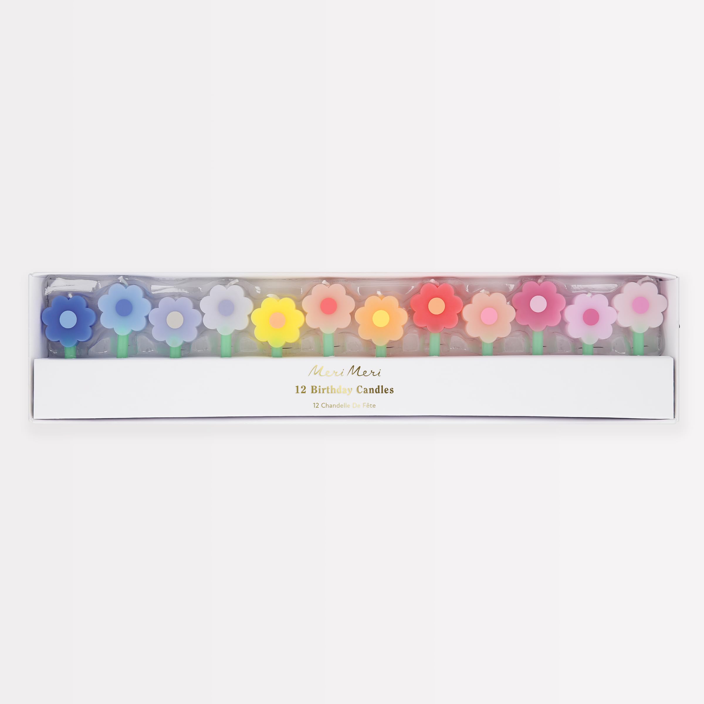 Meri Meri Rainbow Daisy Candles (Pack of 12), Flower Candles for Cakes and Cupcakes, Baby Showers, Bridal Showers, Average Height with Stick: 2.125", Unscented