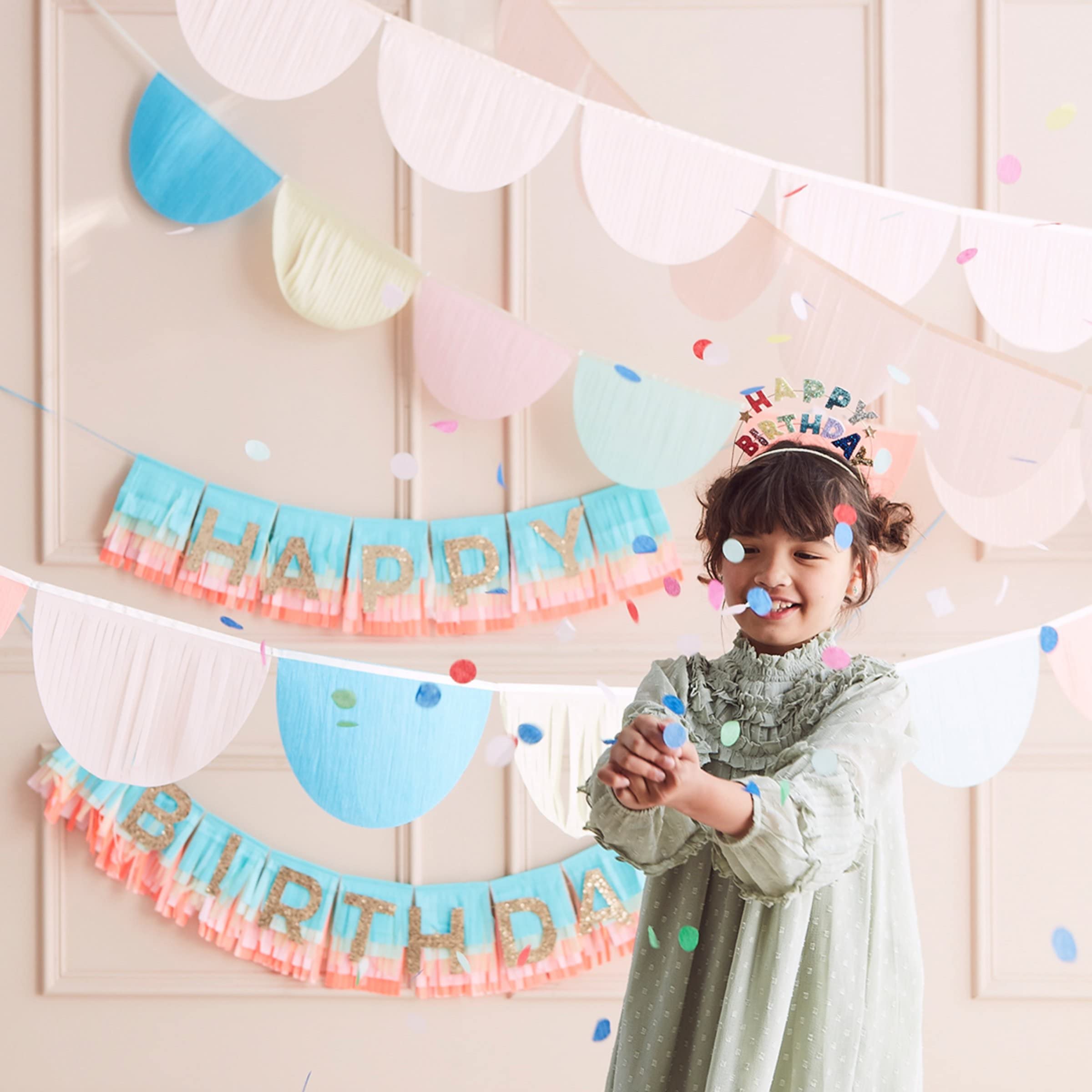 Meri Meri Rainbow Fringe Happy Birthday Banner - 8' Party Garland with Excess Cord - Image 7