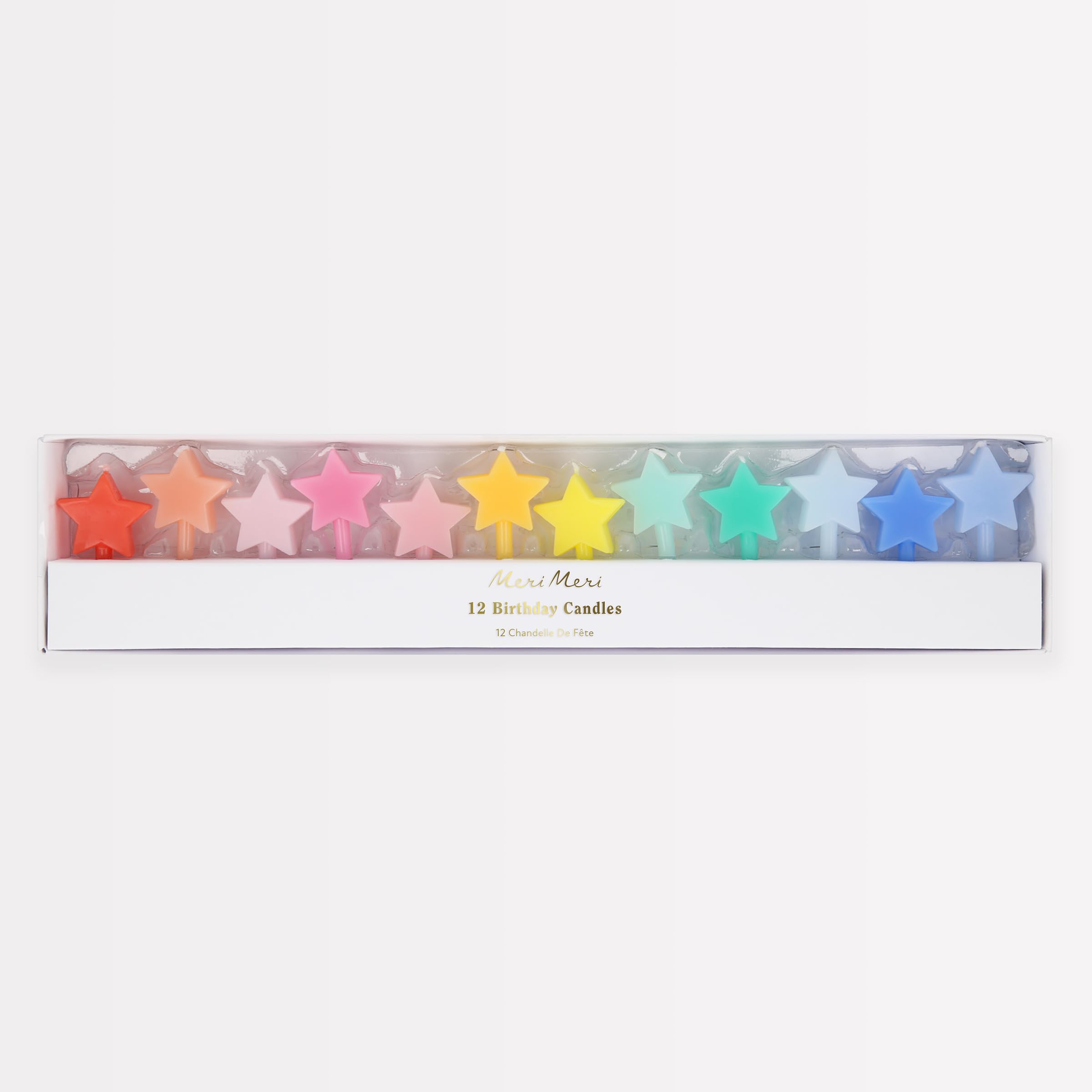 Meri Meri Rainbow Star Candles (Pack of 12), Baby Shower and Briald Show Candles for Cakes and Cupcakes, 12 Colors, Average Candle Height with Stick: 2.125", Unscented