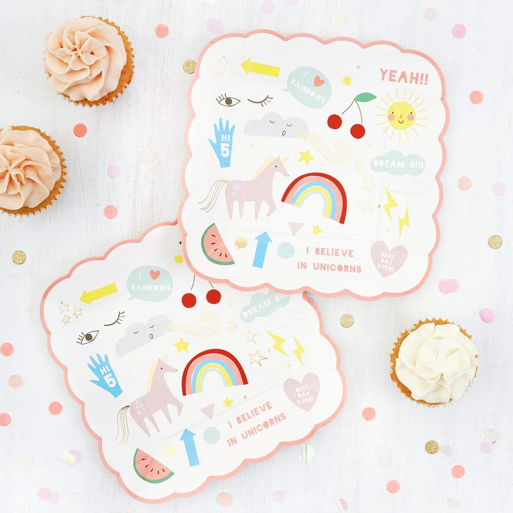Meri Meri, Rainbow & Unicorn Plates, Birthday, Party Decorations - Small - Image 3