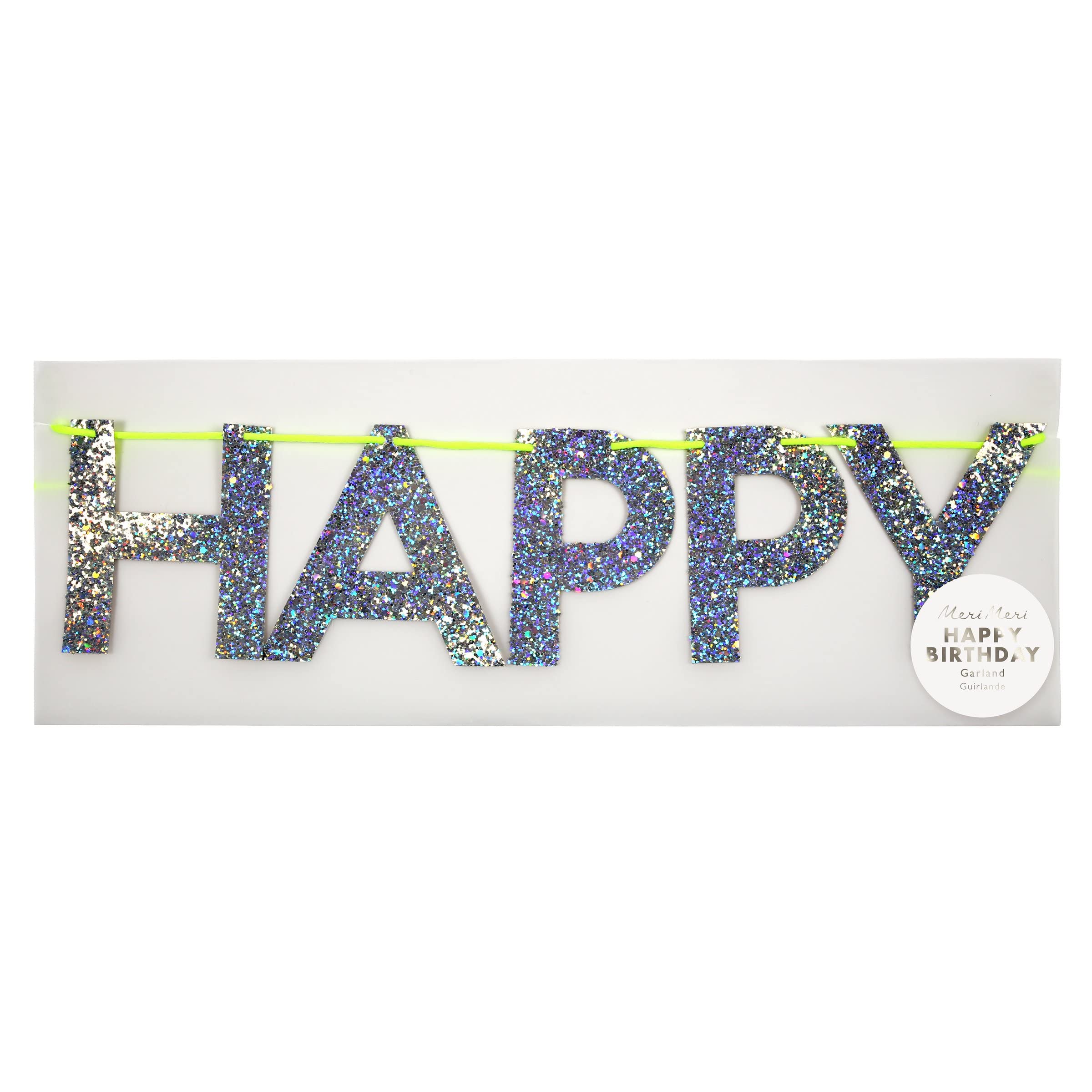 Meri Meri Silver Happy Birthday Banner (Pack of 1), 8' Birthday Party Banner with Excess Cord - Image 3