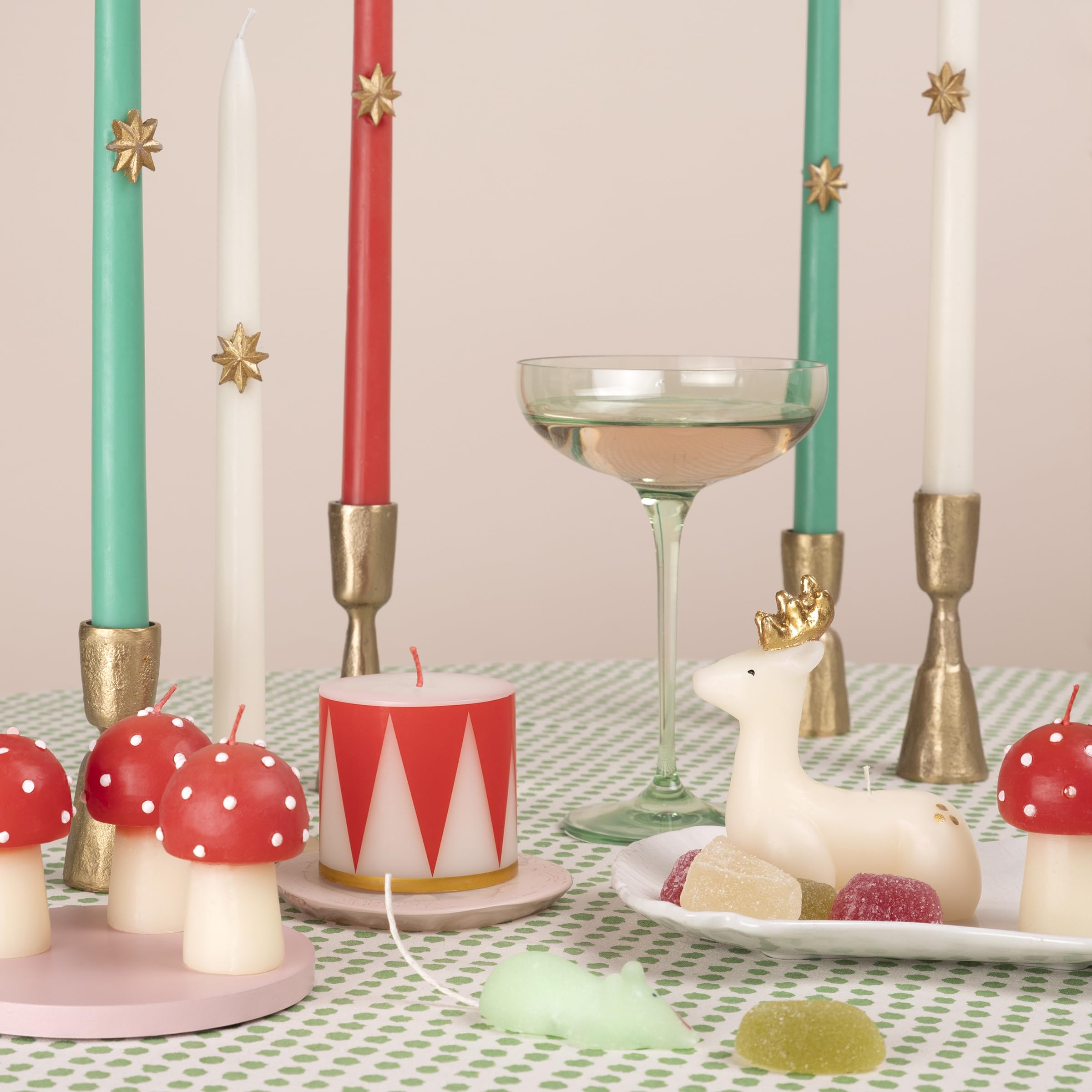 Meri Meri Small Ivory Reindeer Christmas Candles (Pack of 3), Unscented Decorative Candles, 4" Tall, Handpainted Details, Long Lasting Burn Time Approx 3 Hours - Image 2