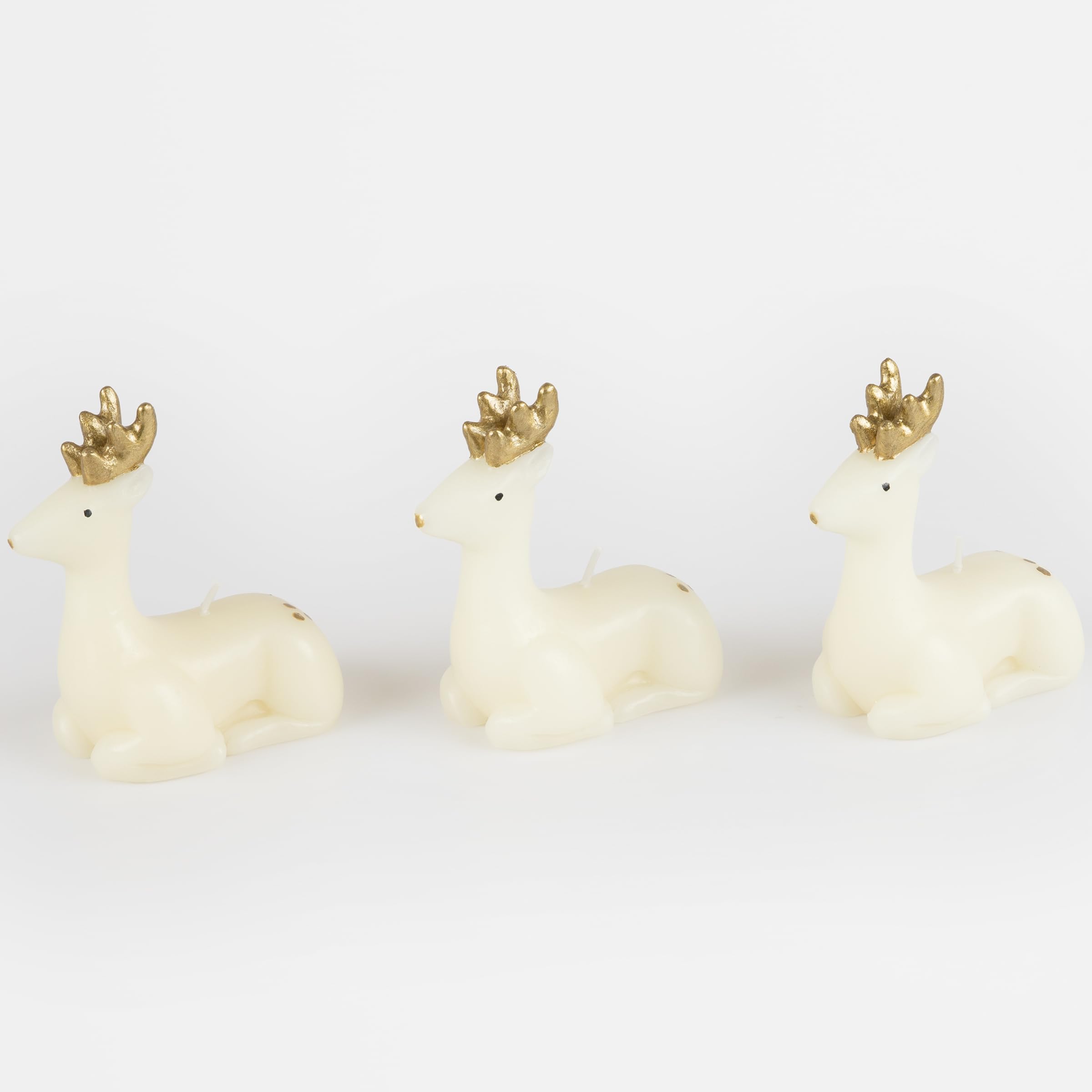 Meri Meri Small Ivory Reindeer Christmas Candles (Pack of 3), Unscented Decorative Candles, 4" Tall, Handpainted Details, Long Lasting Burn Time Approx 3 Hours - Image 3