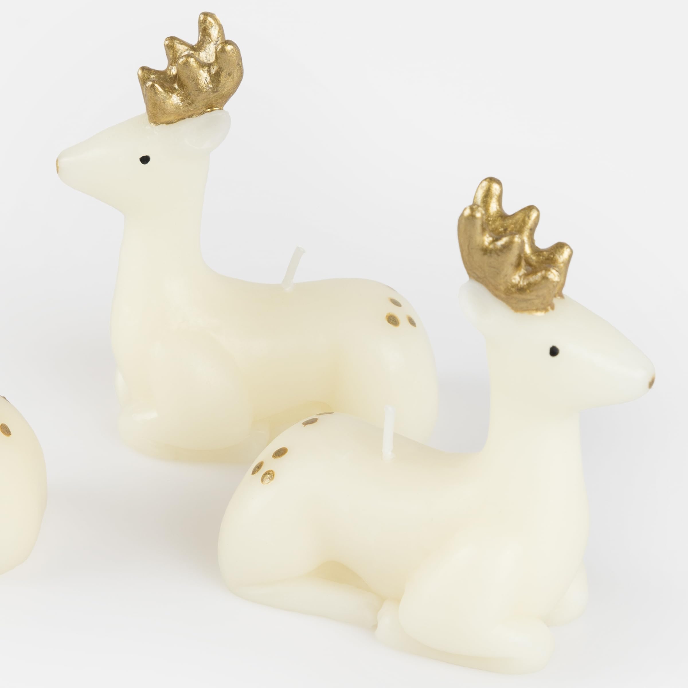 Meri Meri Small Ivory Reindeer Christmas Candles (Pack of 3), Unscented Decorative Candles, 4" Tall, Handpainted Details, Long Lasting Burn Time Approx 3 Hours - Image 4