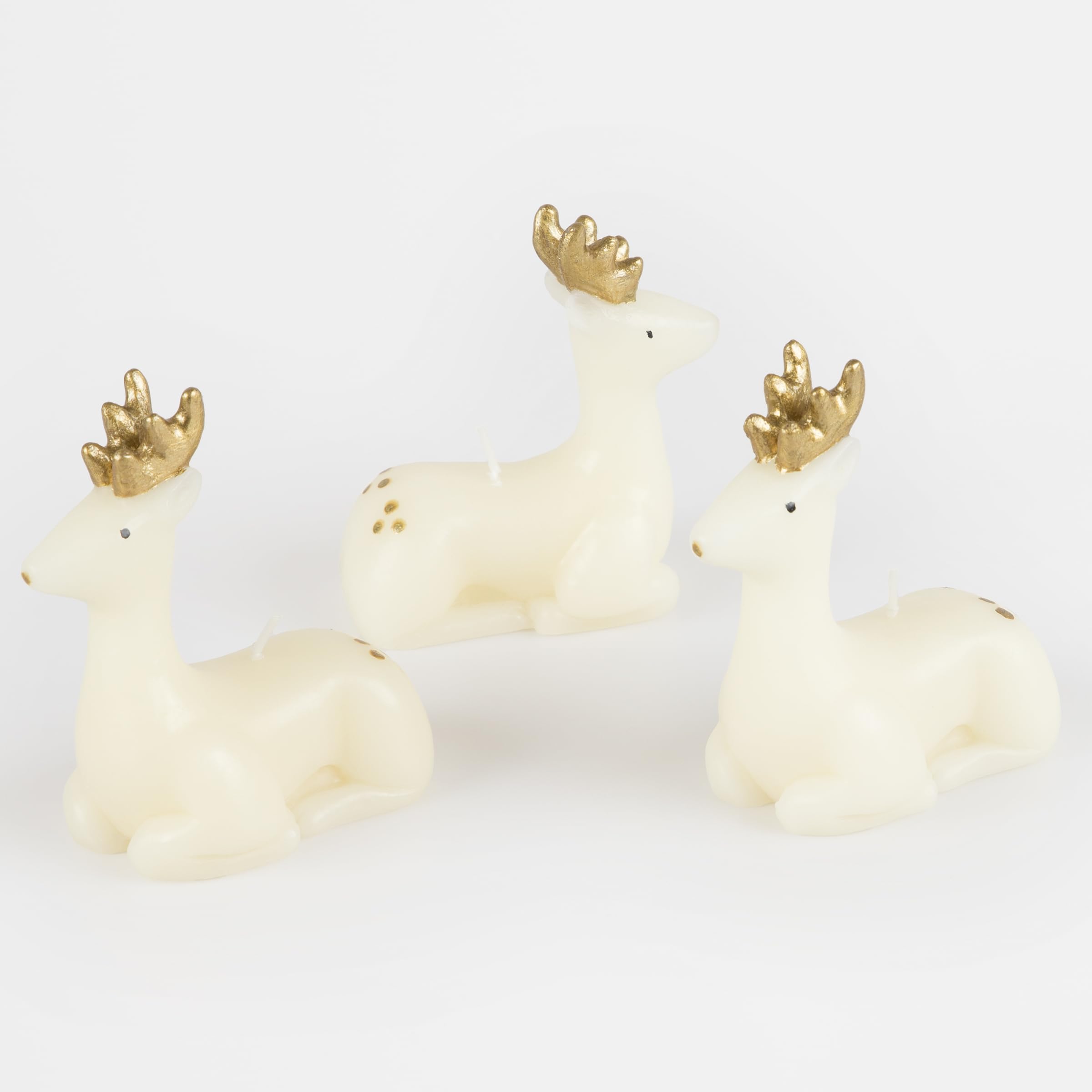 Meri Meri Small Ivory Reindeer Christmas Candles (Pack of 3), Unscented Decorative Candles, 4" Tall, Handpainted Details, Long Lasting Burn Time Approx 3 Hours - Image 5