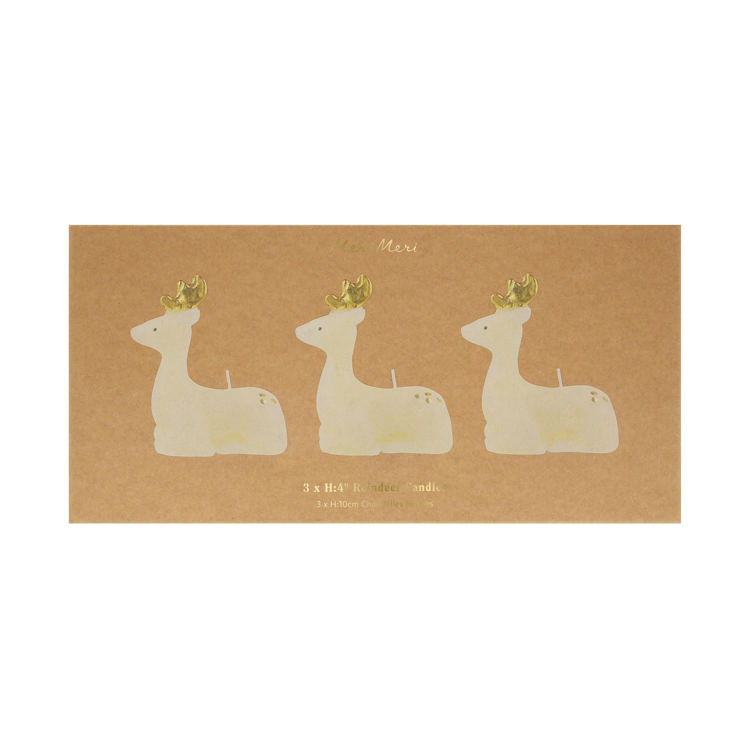 Meri Meri Small Ivory Reindeer Christmas Candles (Pack of 3), Unscented Decorative Candles, 4" Tall, Handpainted Details, Long Lasting Burn Time Approx 3 Hours - Image 6