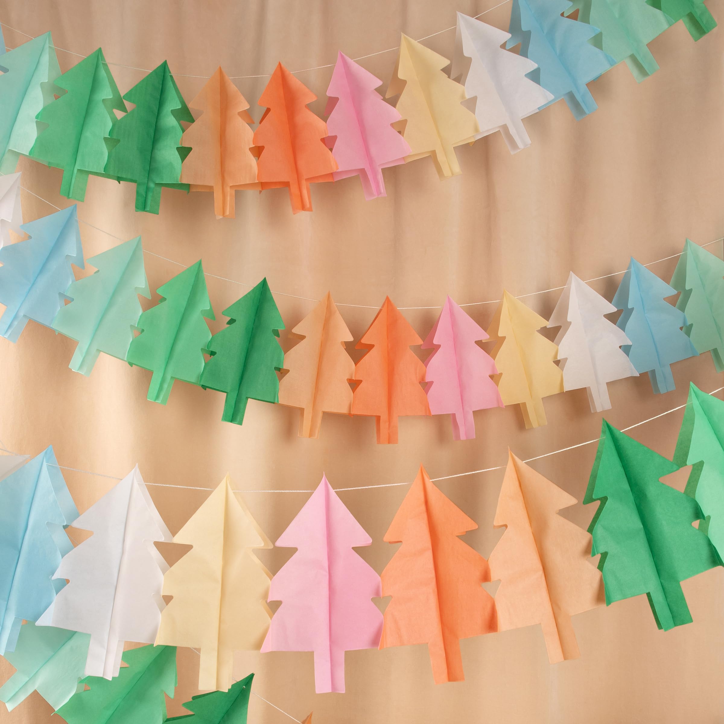 Meri Meri Tissue Paper Christmas Tree Garland (Pack of 3), 6.5' Strand Including Excess Cord, Tissue Paper Garlands, Reusable Hanging Christmas Decorations - Image 2