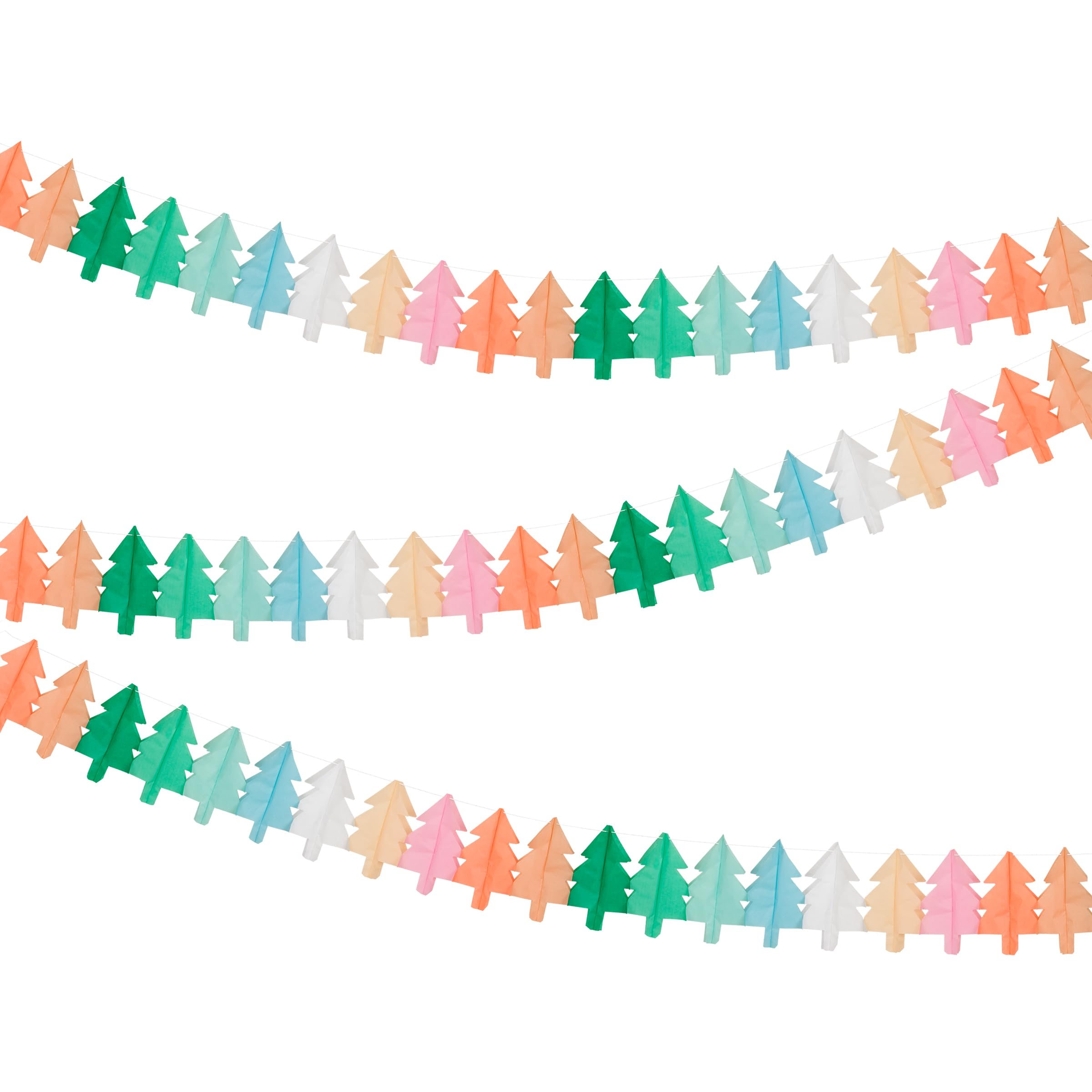 Meri Meri Tissue Paper Christmas Tree Garland (Pack of 3), 6.5' Strand Including Excess Cord, Tissue Paper Garlands, Reusable Hanging Christmas Decorations - Image 4