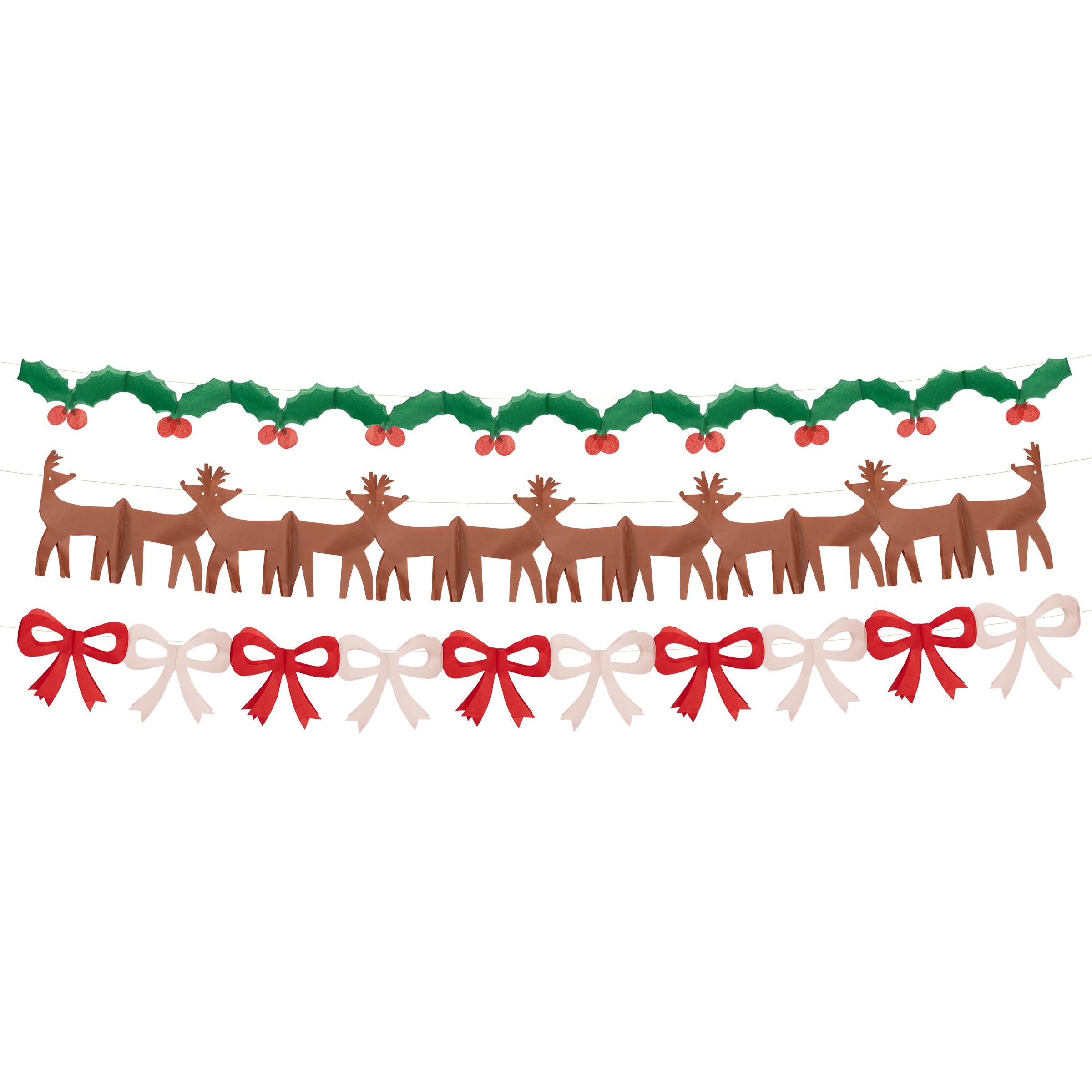 Meri Meri Tissue Paper Classic Christmas Garlands (Pack of 3), 6.5' Strand Including Excess Cord, 3 Unique Strands, Tissue Paper Garlands, Reusable Hanging Christmas Decorations