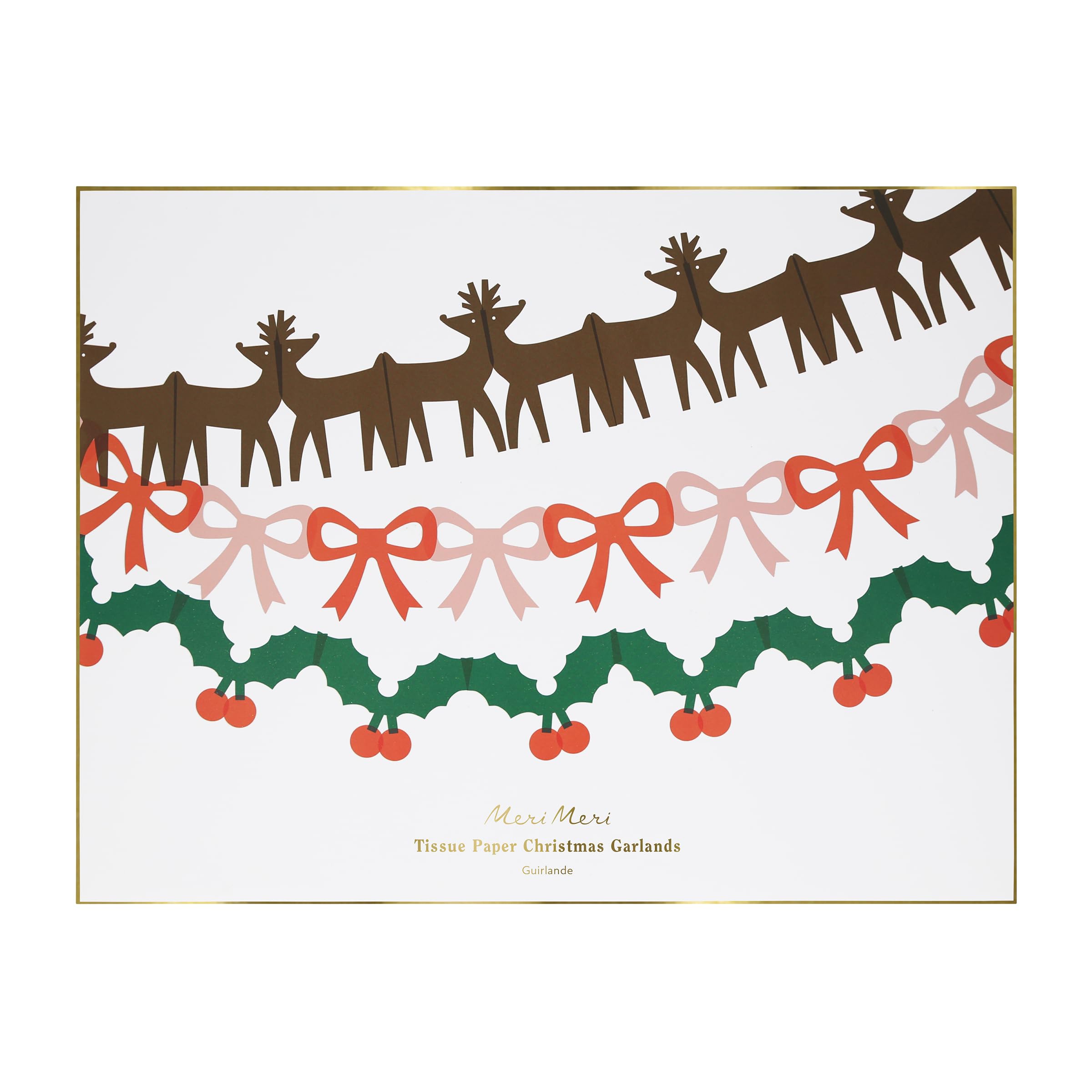 Meri Meri Tissue Paper Classic Christmas Garlands (Pack of 3), 6.5' Strand Including Excess Cord, 3 Unique Strands, Tissue Paper Garlands, Reusable Hanging Christmas Decorations - Image 2