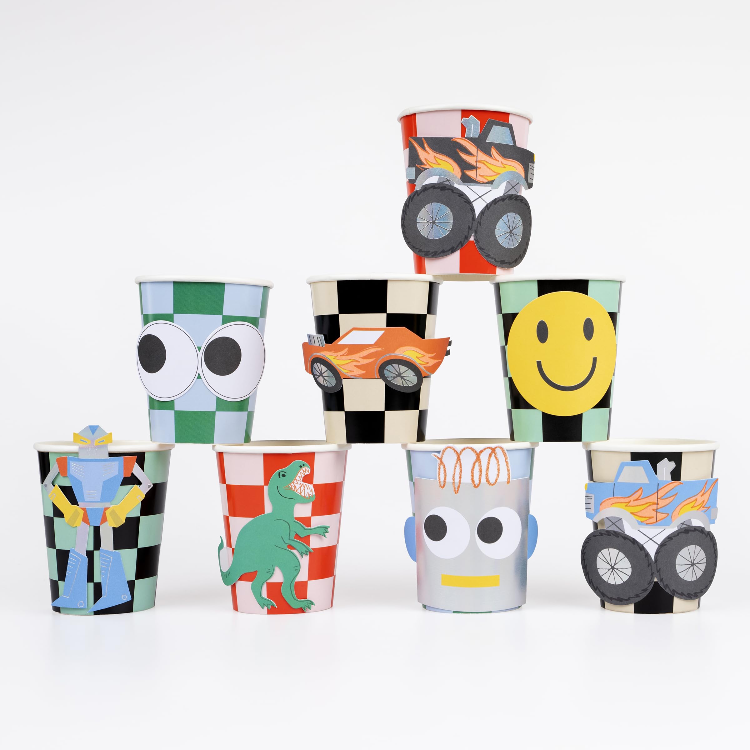 Meri Meri Toybox Icon Party Cups (Pack of 8), Disposable Paper Cups, 8 Retro Designs, Birthday Party, Hot & Cold Drinks, Kids & Adults, 9oz capacity