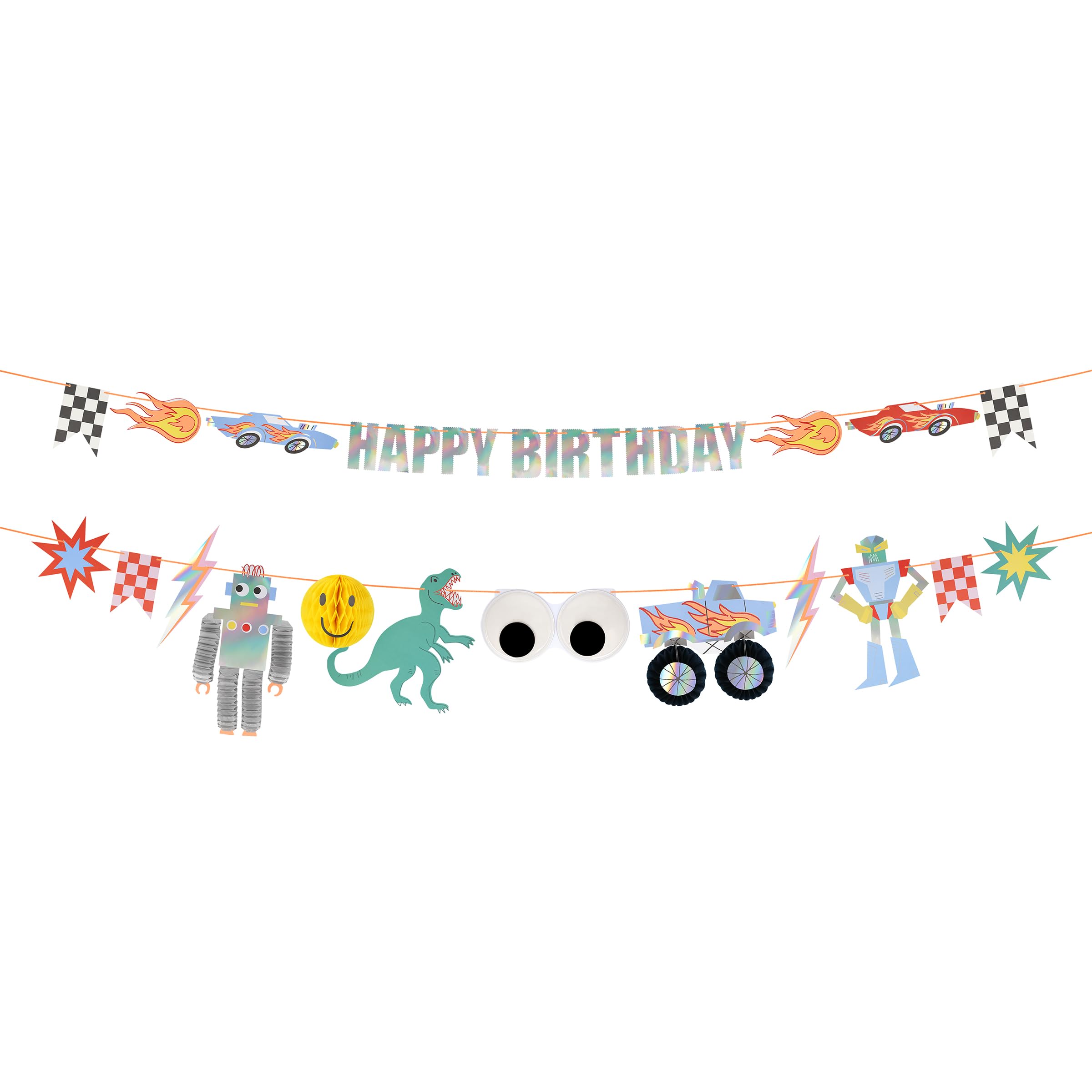 Meri Meri Toybox Icon Party Garland (Pack of 1), Reusable 80s Theme Birthday Party Decoration, 2 String Garland, Honeycomb Details, Retro Designs Paper Garland, 13.5' Including Excess Cord - Image 3