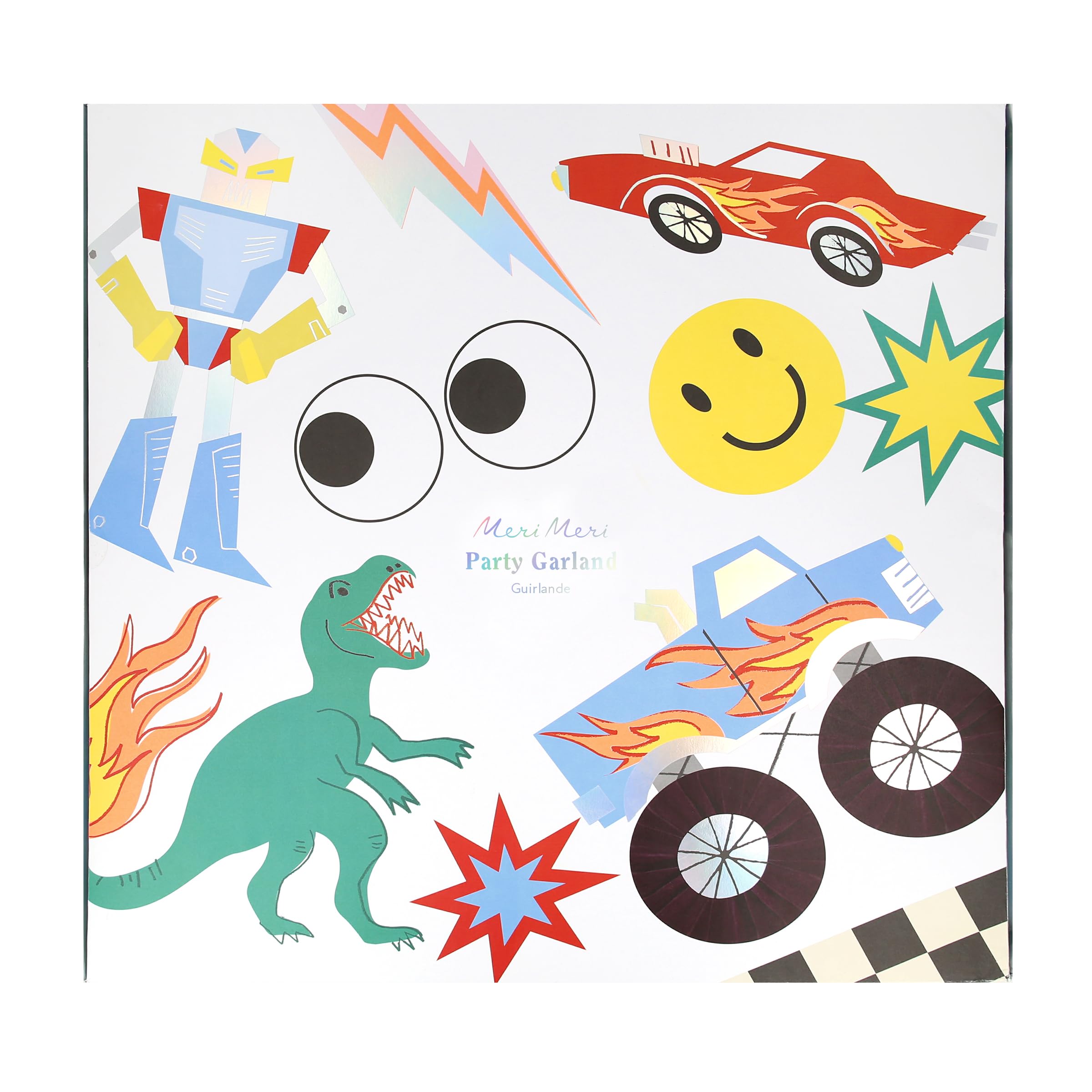 Meri Meri Toybox Icon Party Garland (Pack of 1), Reusable 80s Theme Birthday Party Decoration, 2 String Garland, Honeycomb Details, Retro Designs Paper Garland, 13.5' Including Excess Cord - Image 4