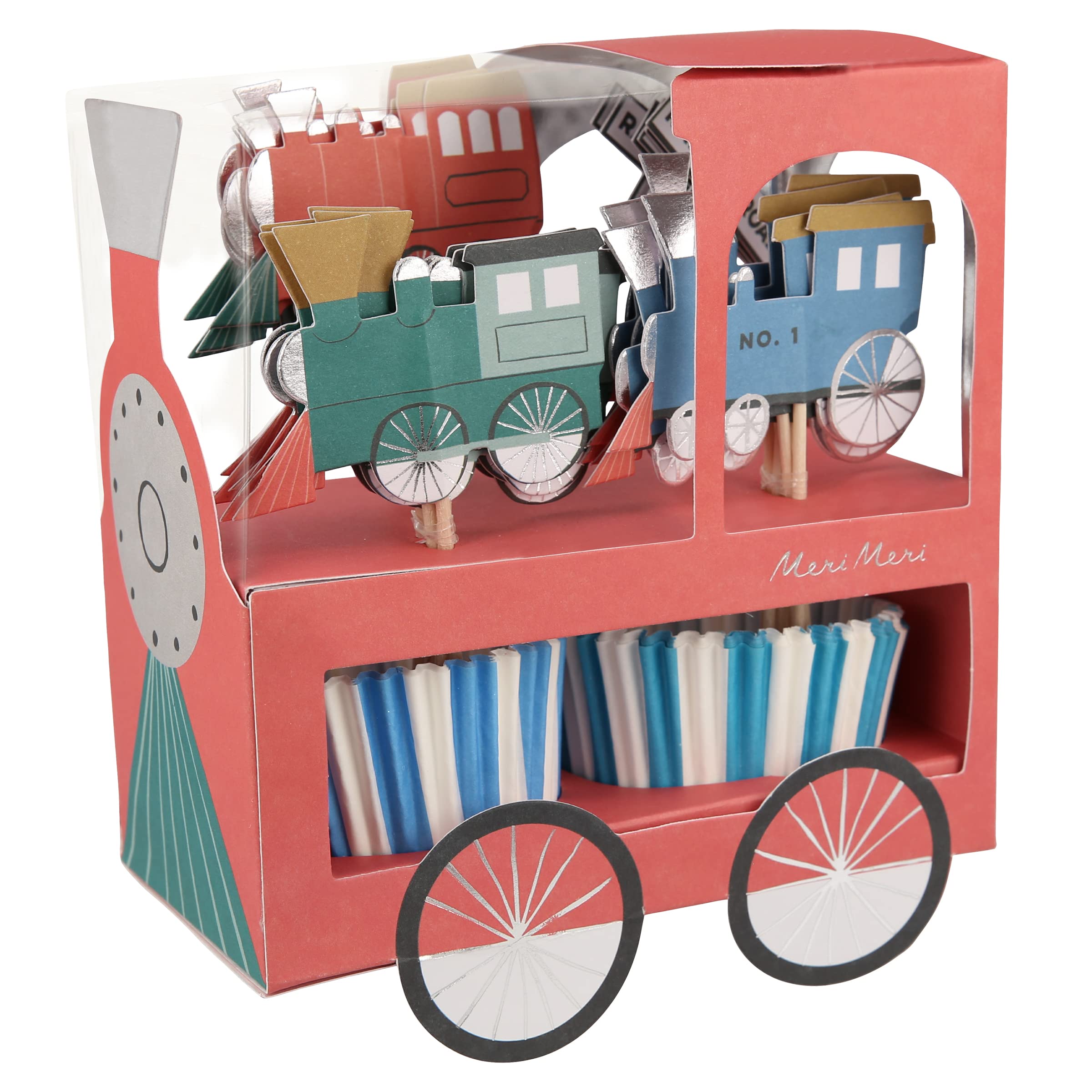 Meri Meri Train Cupcake Kit (Pack of 24), Disposable Train Cupcake Toppers & Matching Liners
