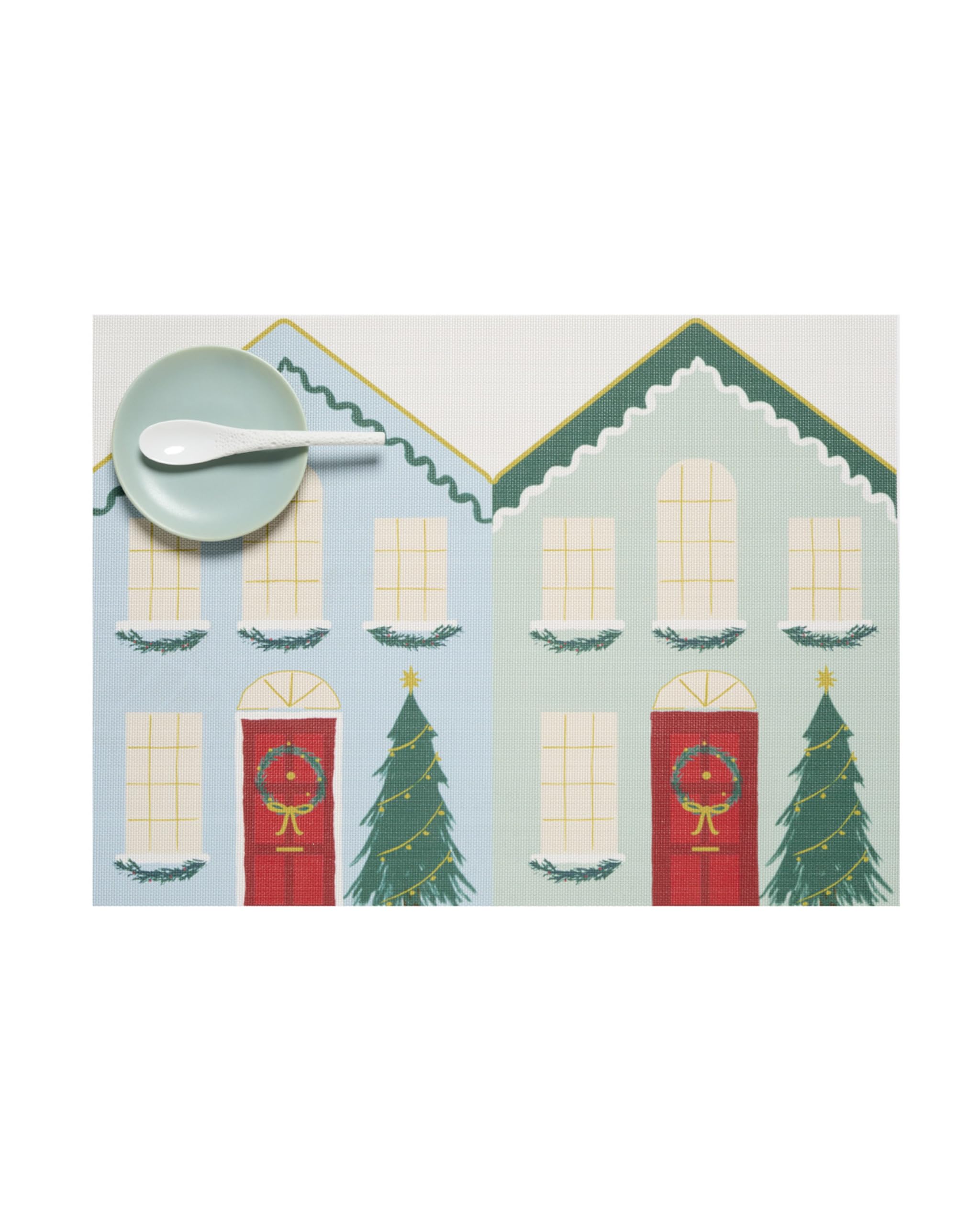 Meri Meri x Chilewich Festive Houses Woven Placemats - Dining Table Mats - Reusable, Stain-Resistant, Indoor/Outdoor Tabletop Protection - 18.5" x 13.5"