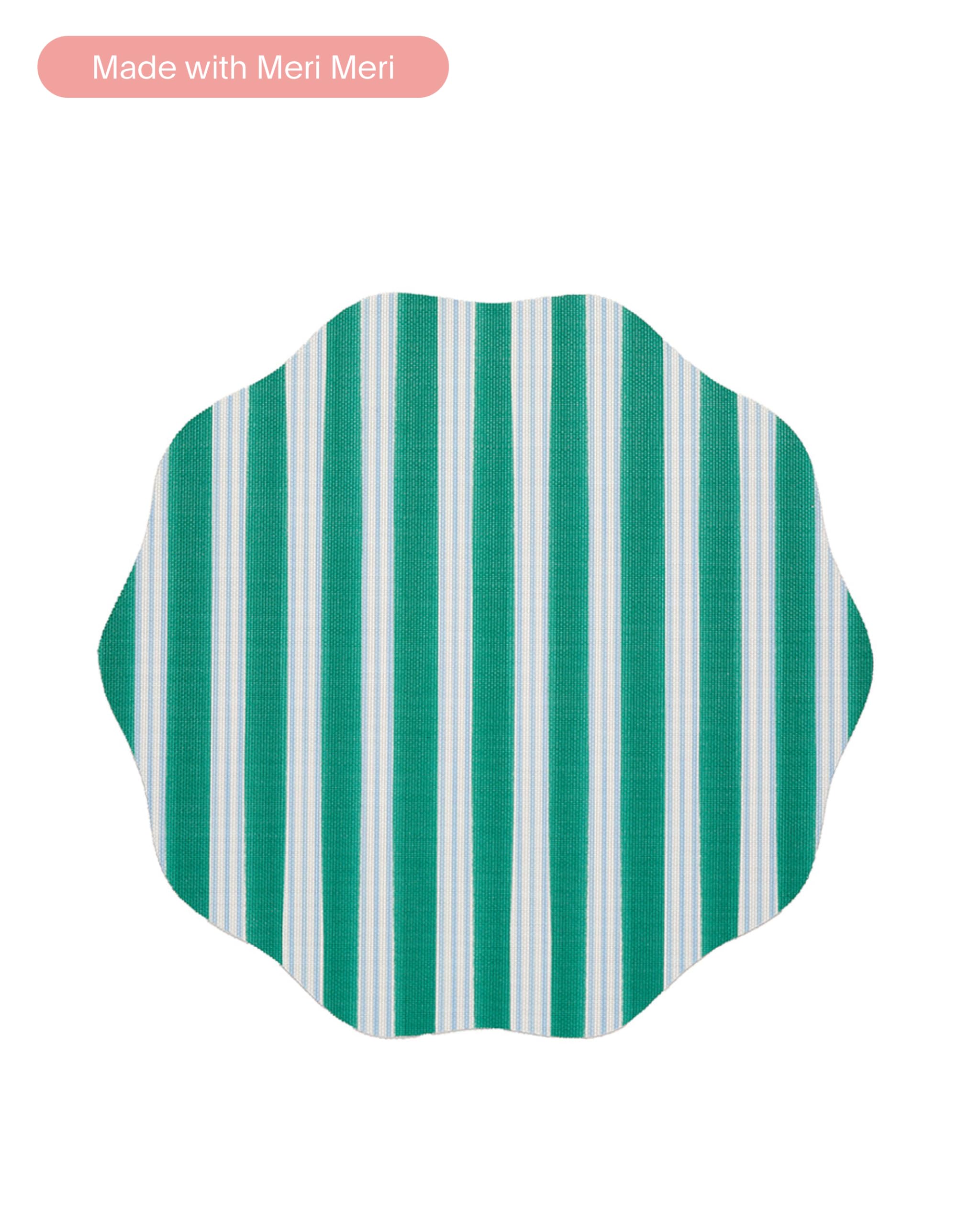 Meri Meri x Chilewich Festive Stripe Round Woven Placemats - 15" Scalloped-Edge Dining Table Mats - Reusable, Stain-Resistant, Indoor/Outdoor Tabletop Protection- Green - Image 2