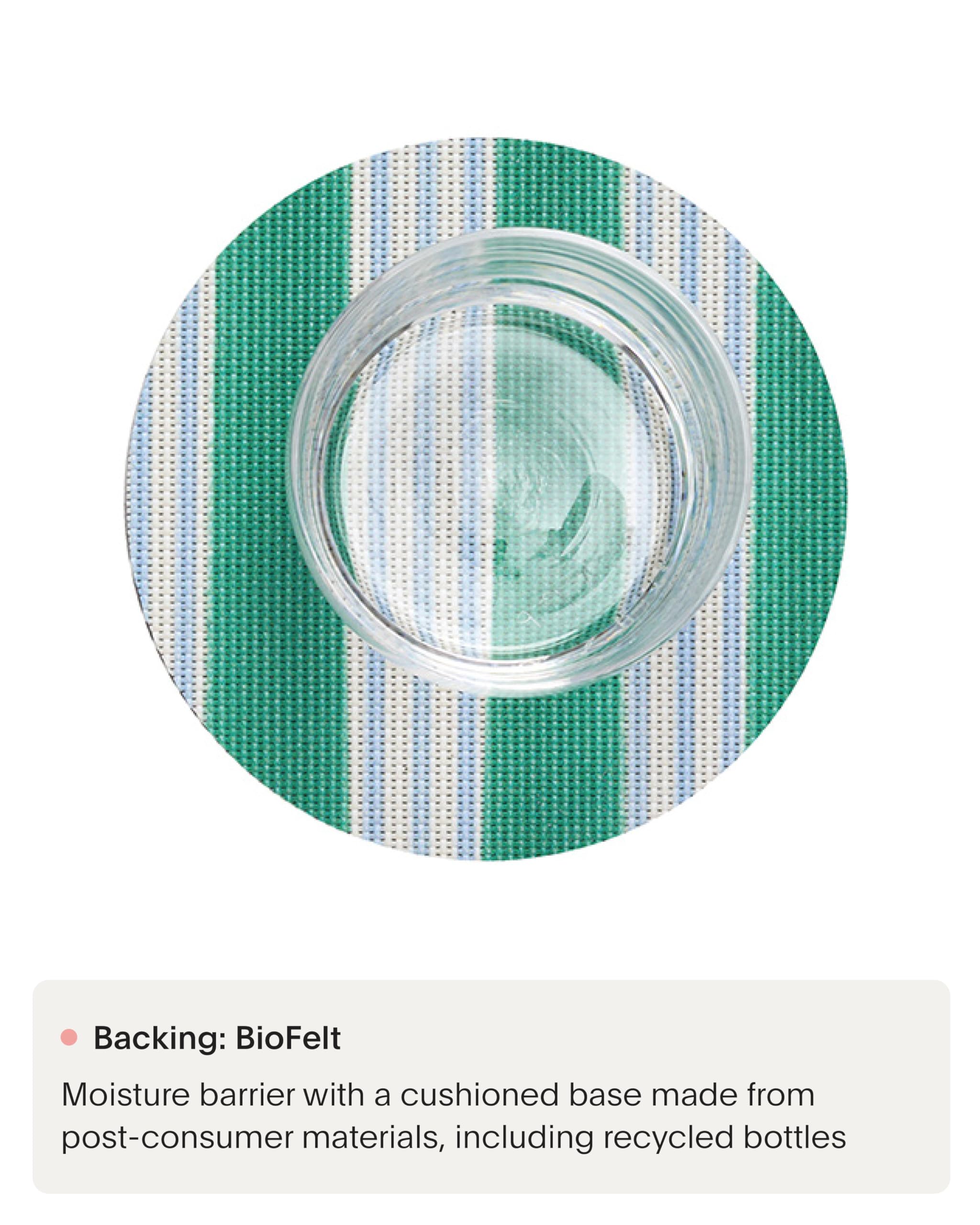 Meri Meri x Chilewich Festive Stripe Woven Coasters Set of 4 - Round 4” Drink Coasters with Felt Backing - Reusable, Stain-Resistant, Indoor/Outdoor Tabletop Protection - Green - Image 3