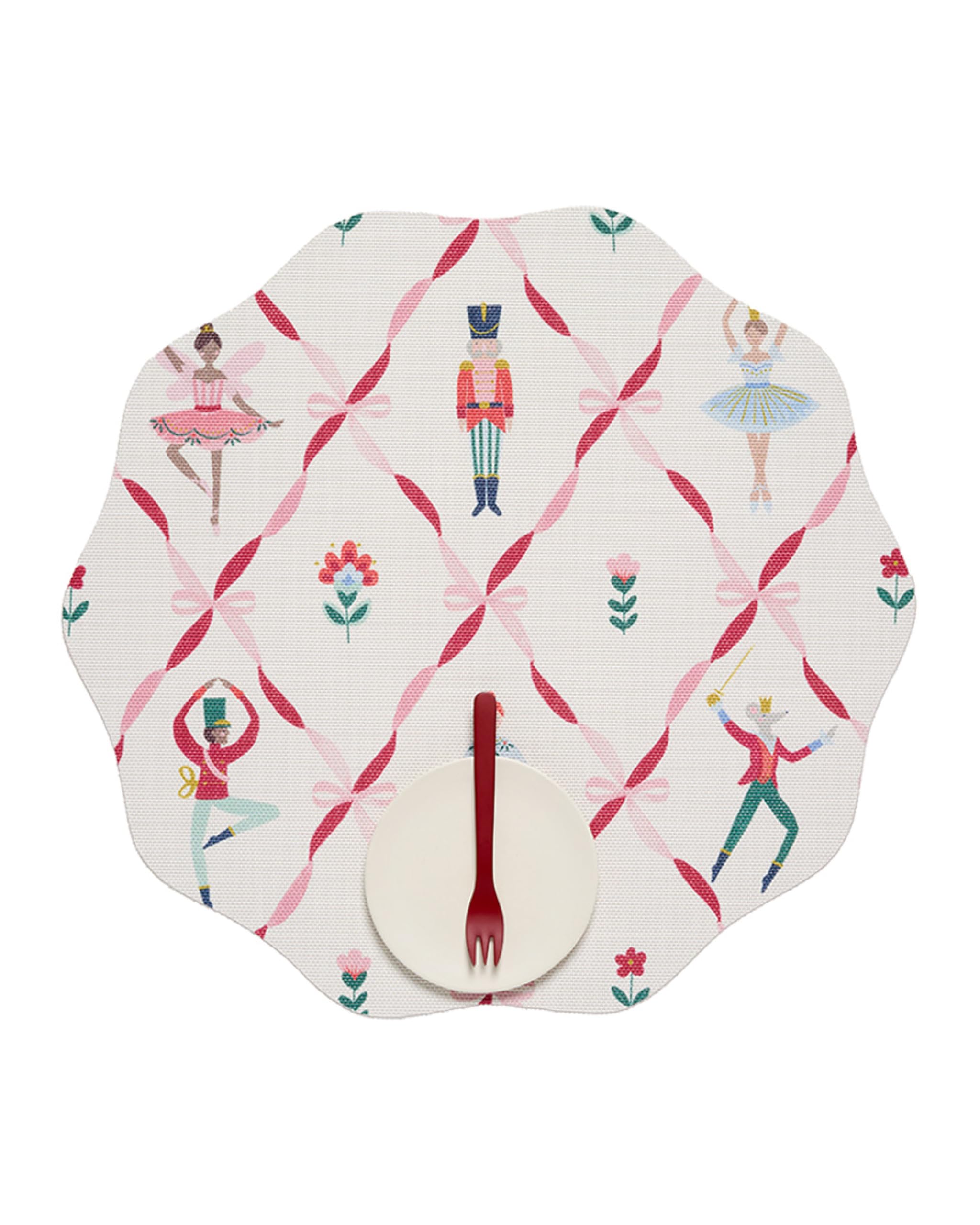 Meri Meri x Chilewich Nutcracker Ballet Round Woven Placemats - 15" Scalloped-Edge Dining Table Mats - Reusable, Stain-Resistant, Indoor/Outdoor Tabletop Protection